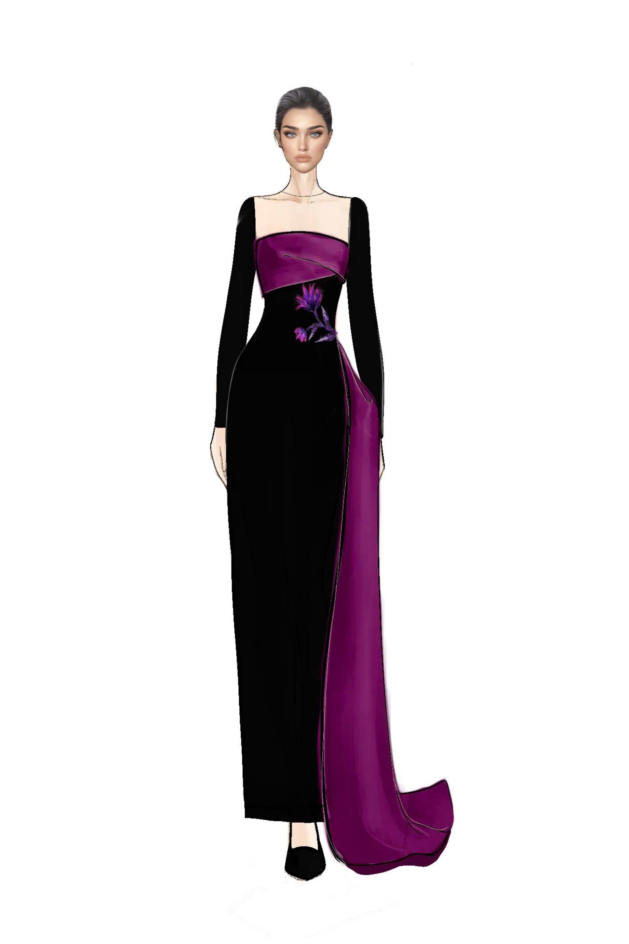 Farbiyoun crepe and royal taffeta dress