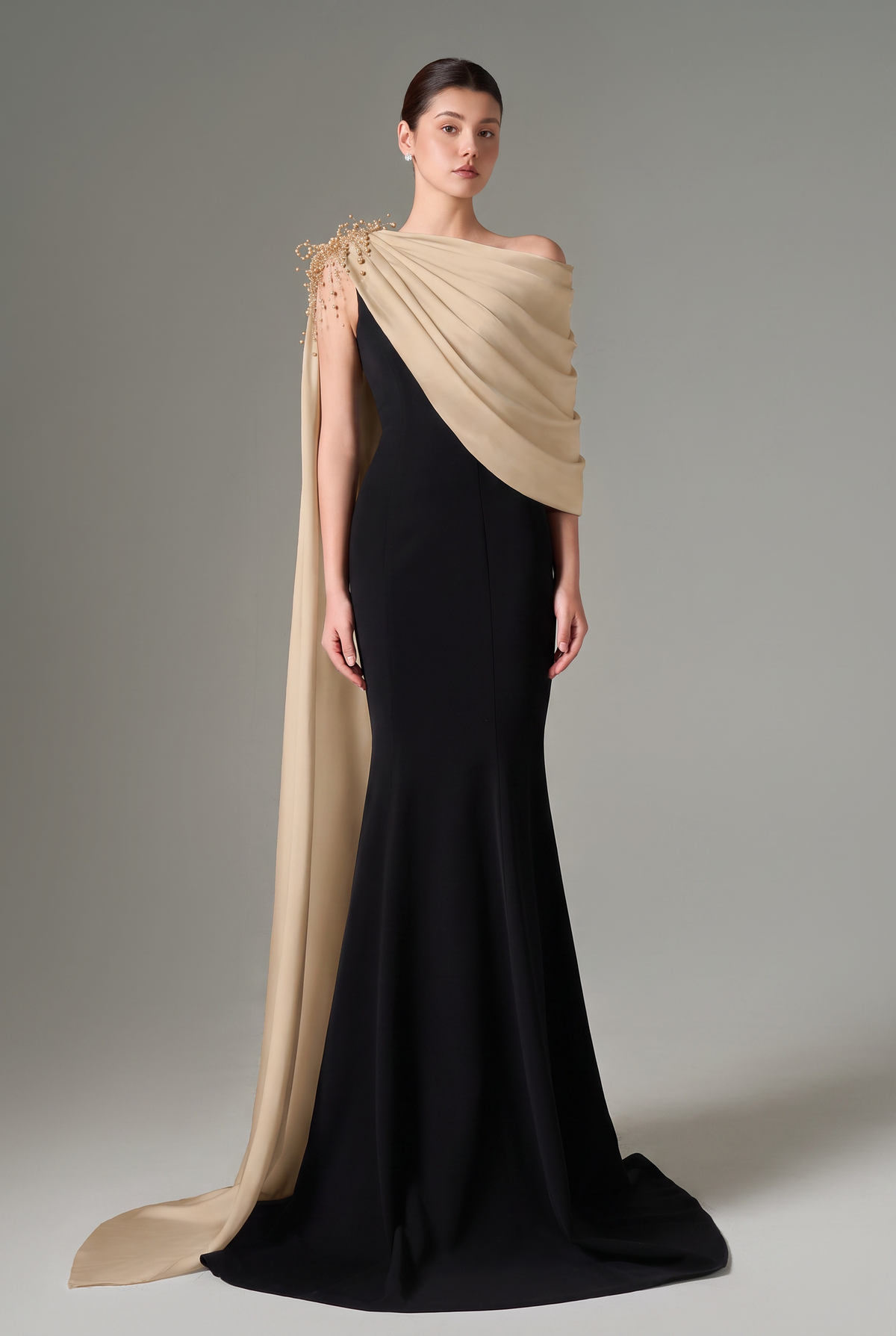 Negin crepe and silk fishtail dress