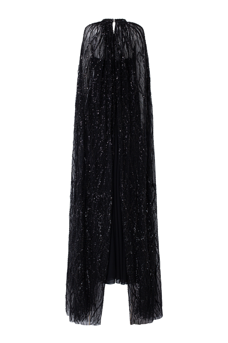 Shakira chiffon pleated dress with cape
