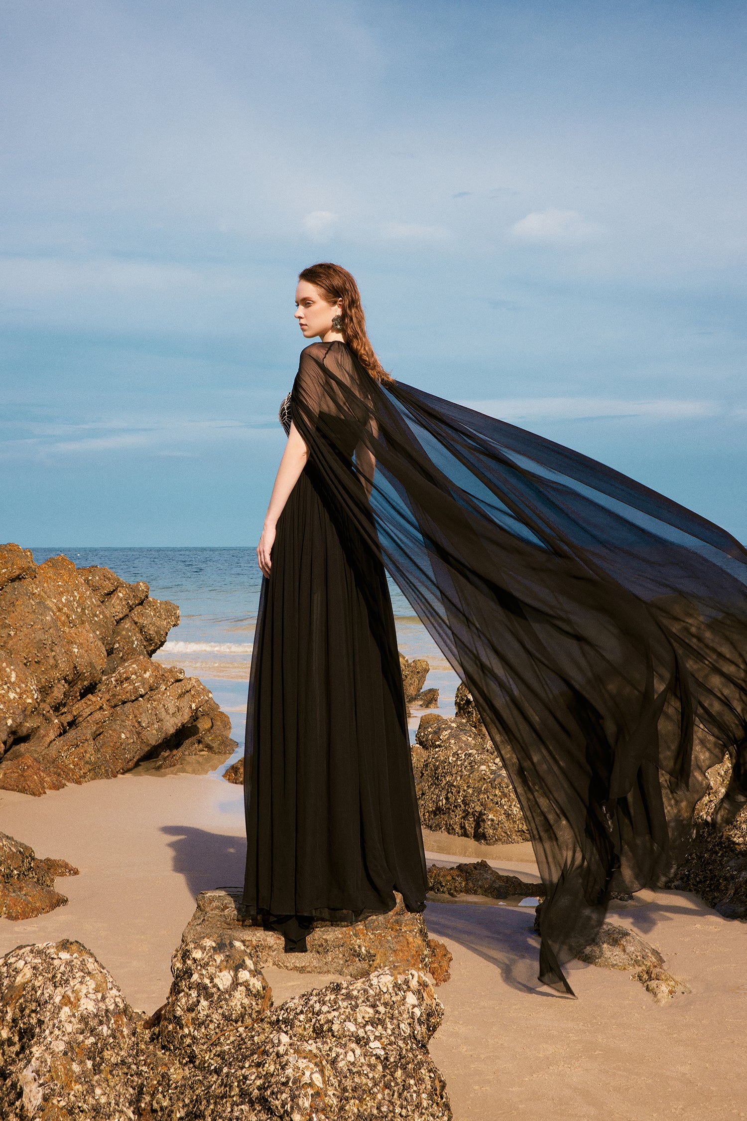 Katherine chiffon floral dress with cape