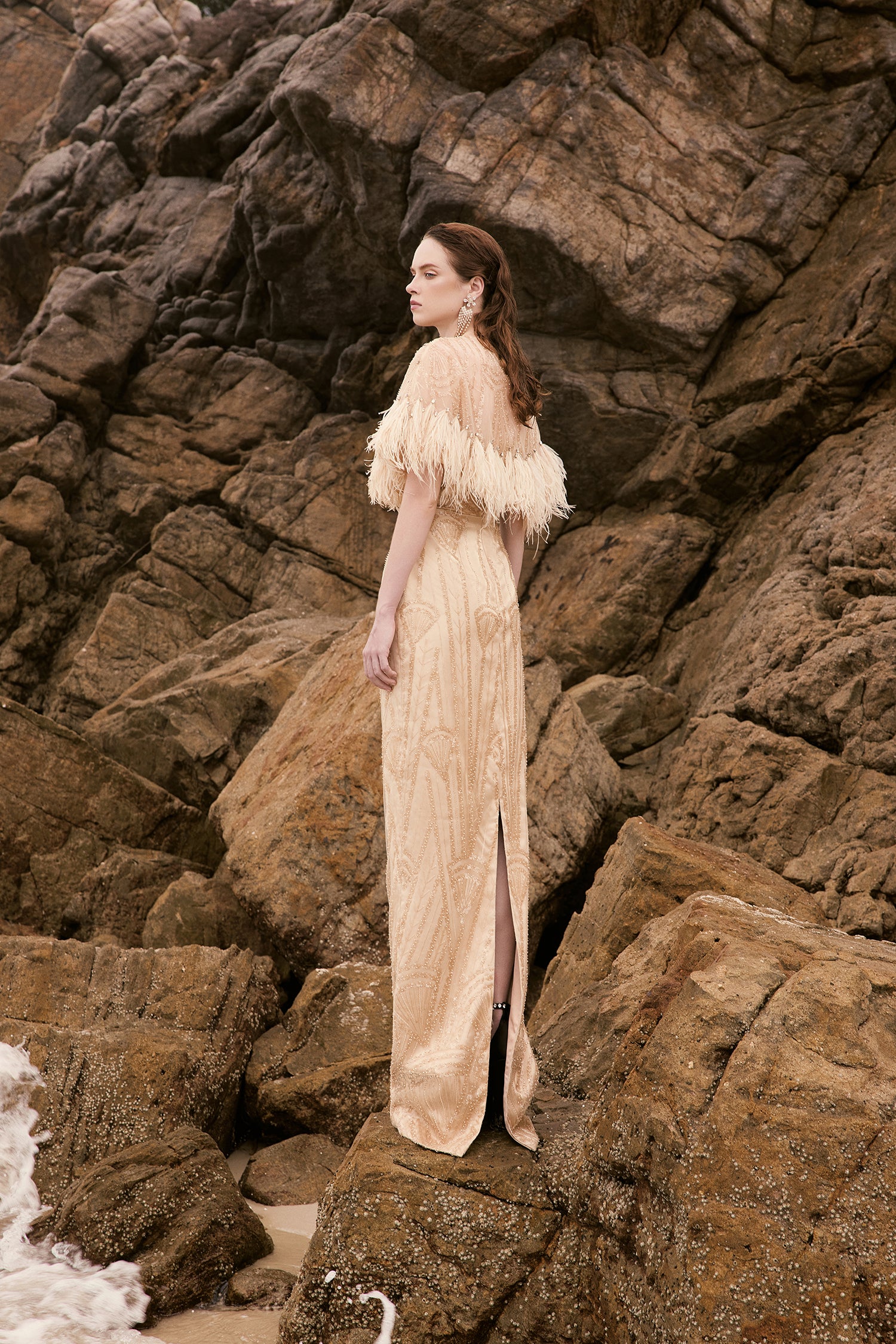 Lucice crystal lace bodycon dress with cape