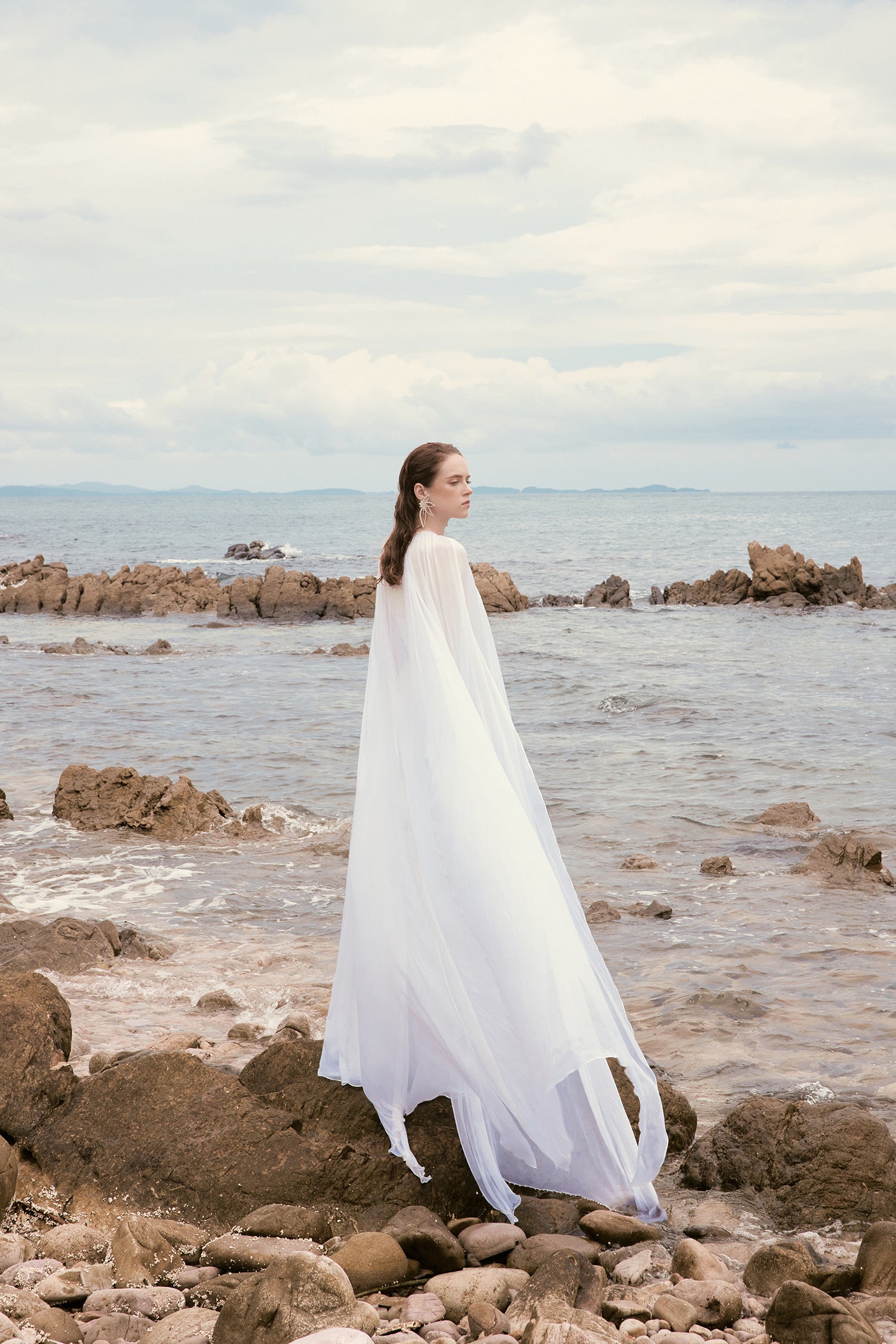 Yona chiffon crystal dress with cape