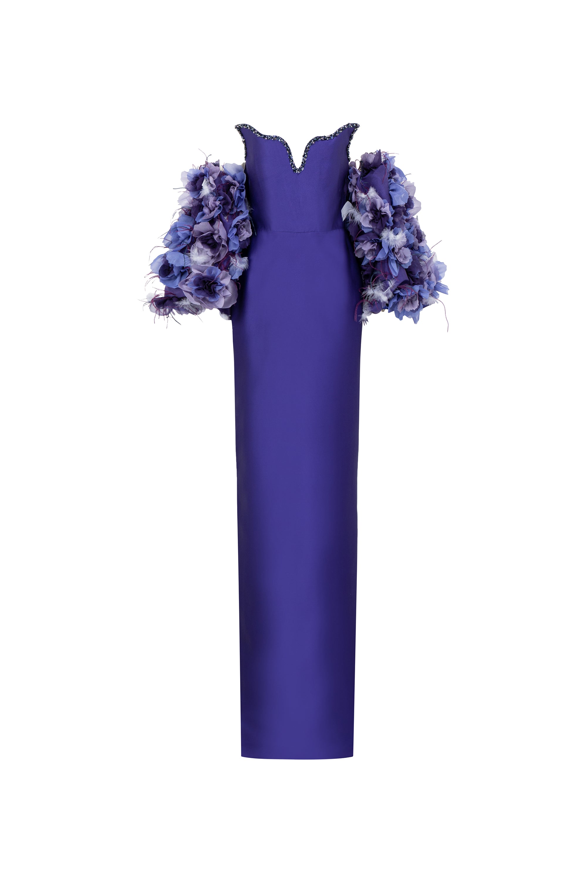 Noora royal taffeta dress & Hanan feather and royal taffeta cape