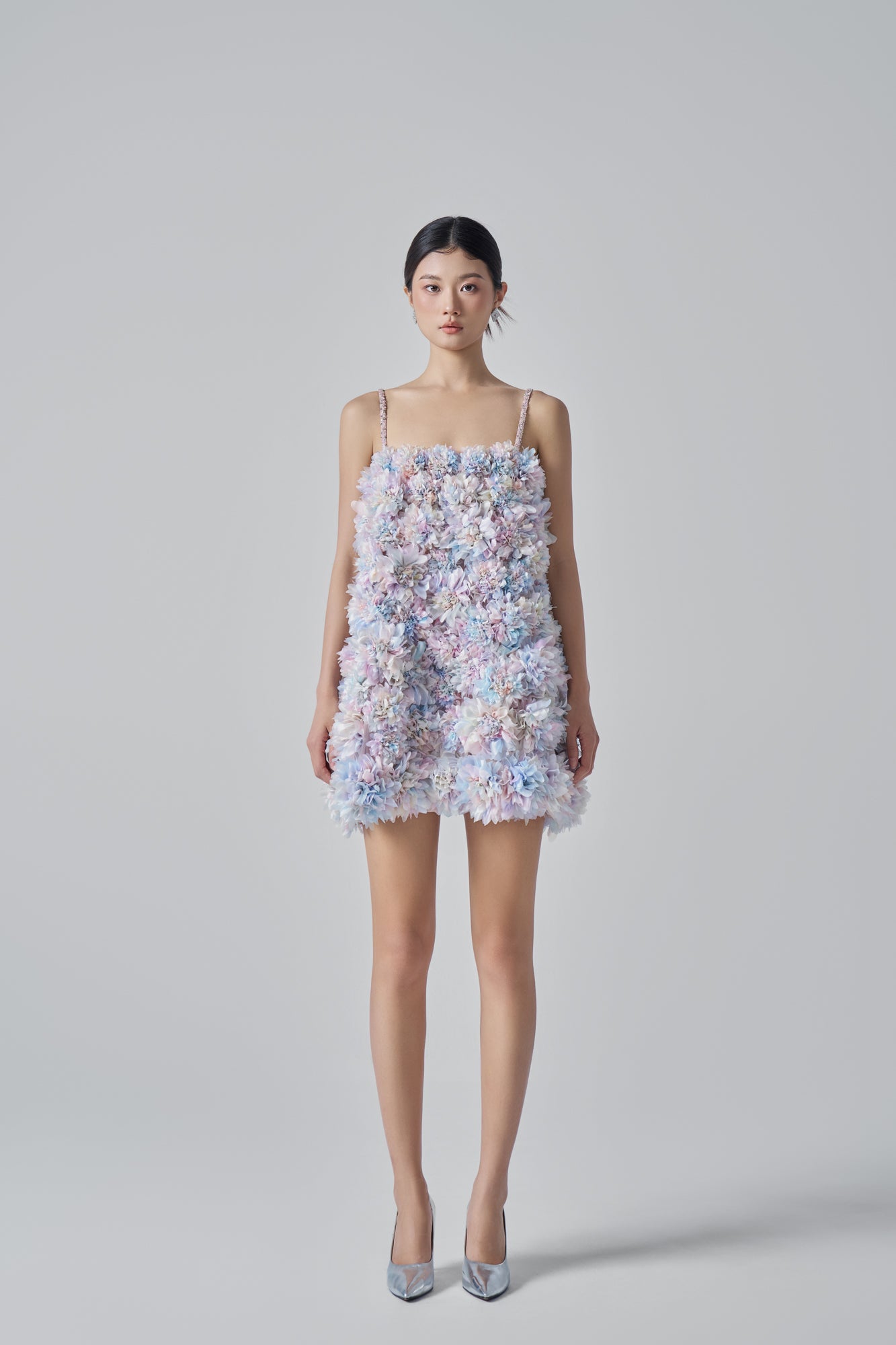 Daniela shiny silk handmade flower dress
