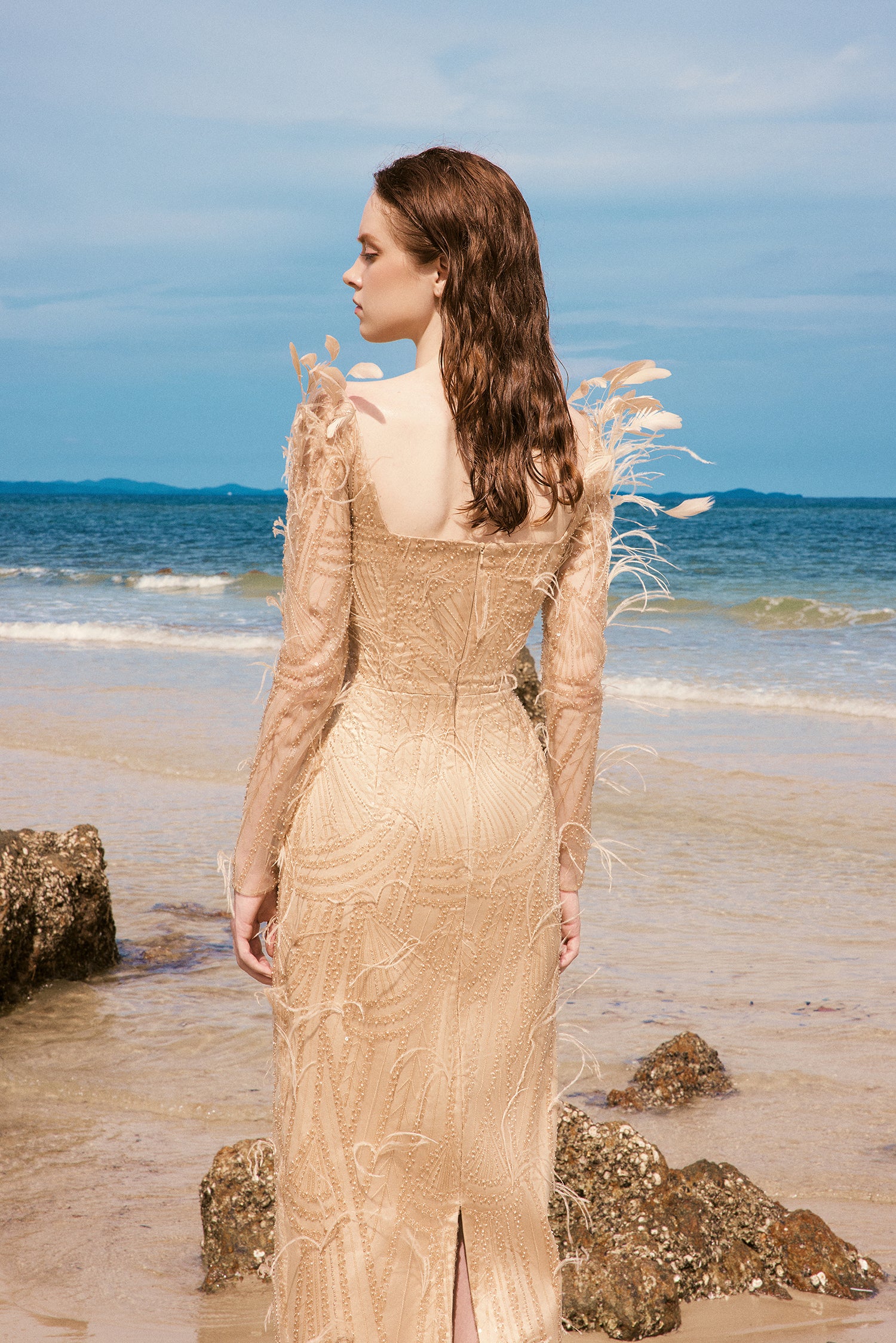 Emily crystal lace feather dress