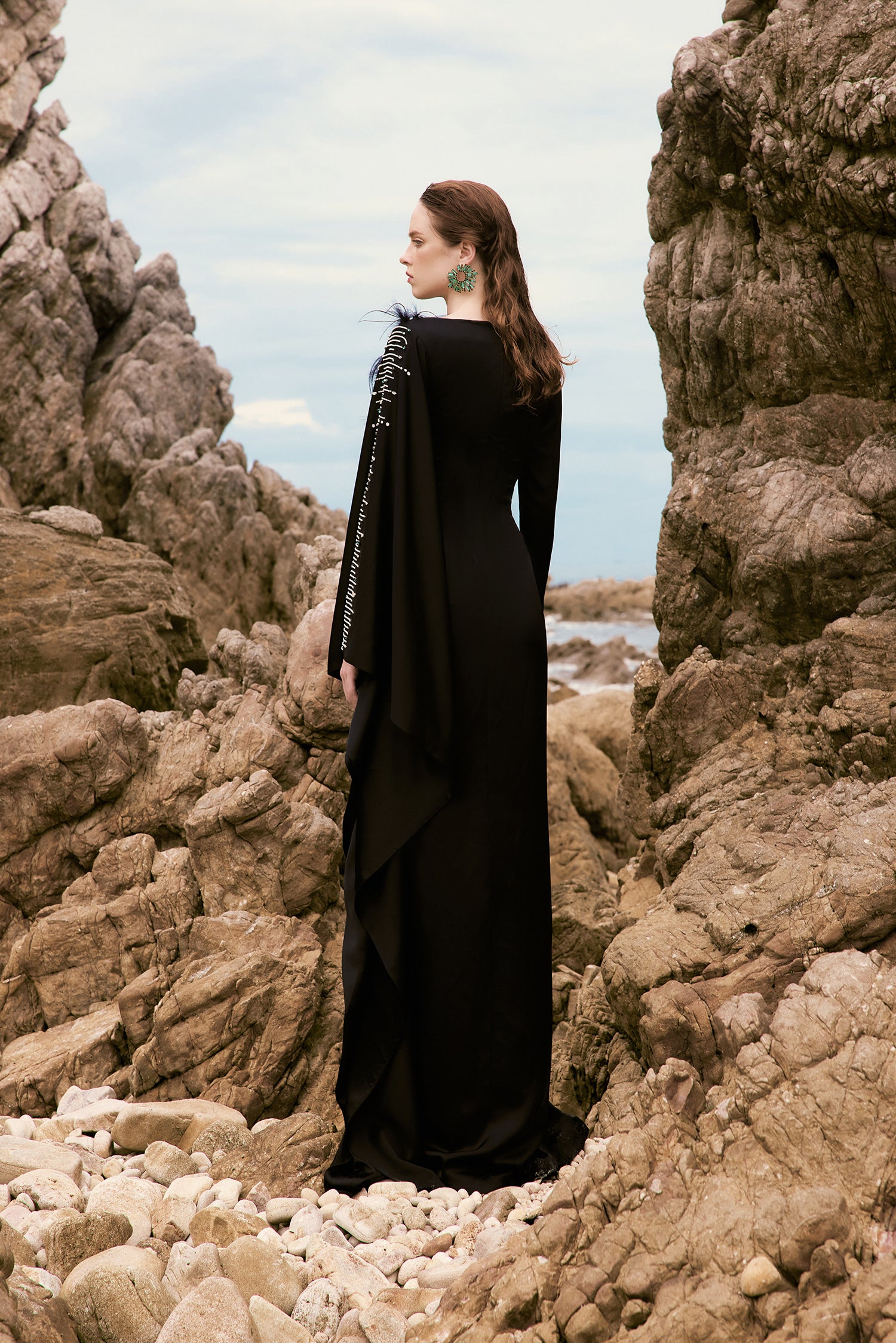 Valentina silk satin feather dress