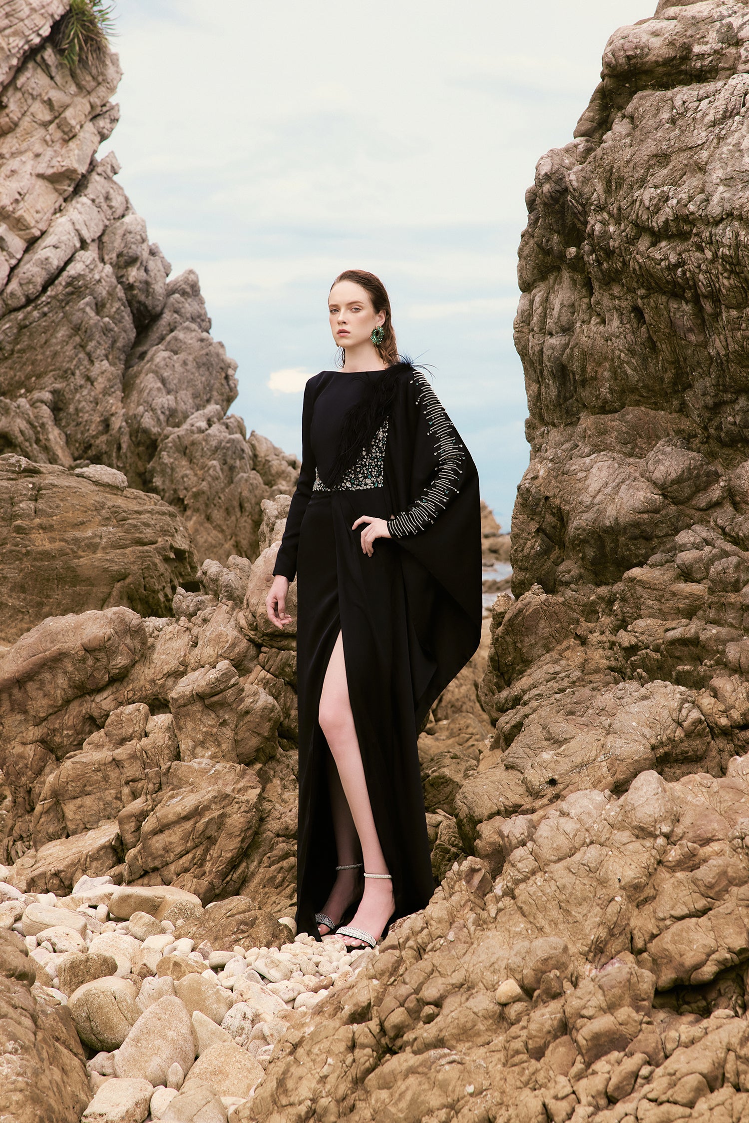 Valentina silk satin feather dress