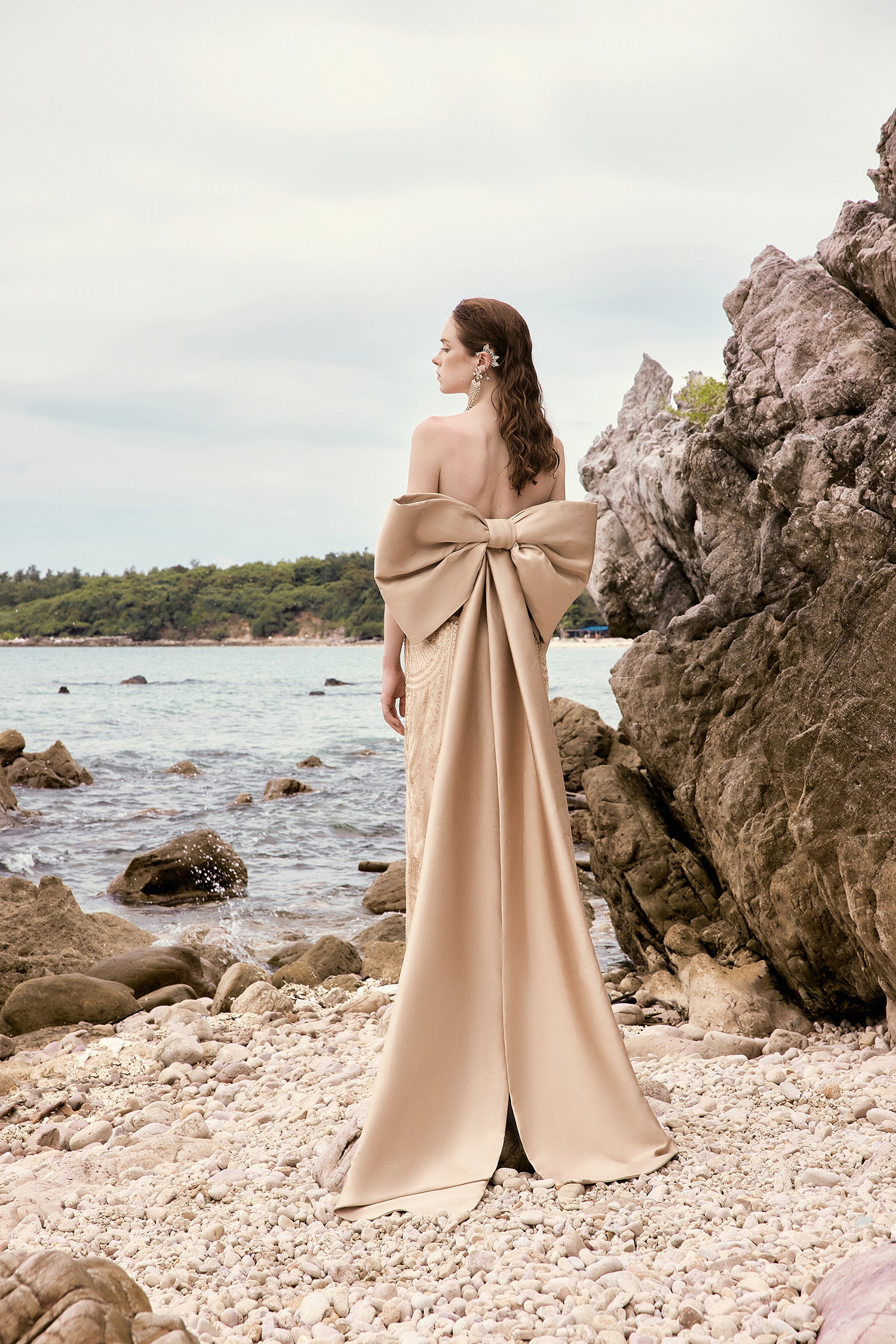 Marina crystal lace bow tie dress