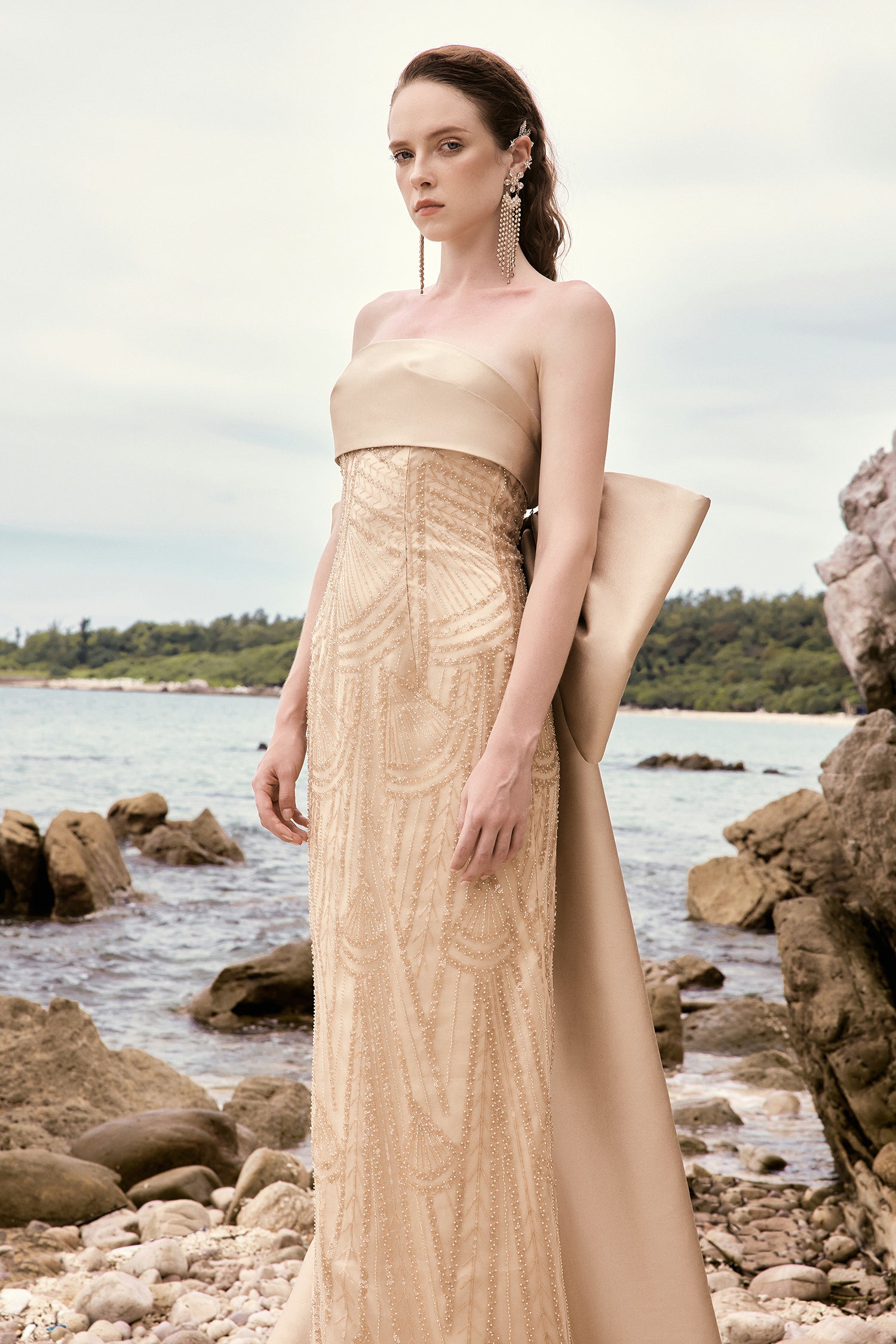 Marina crystal lace bow tie dress