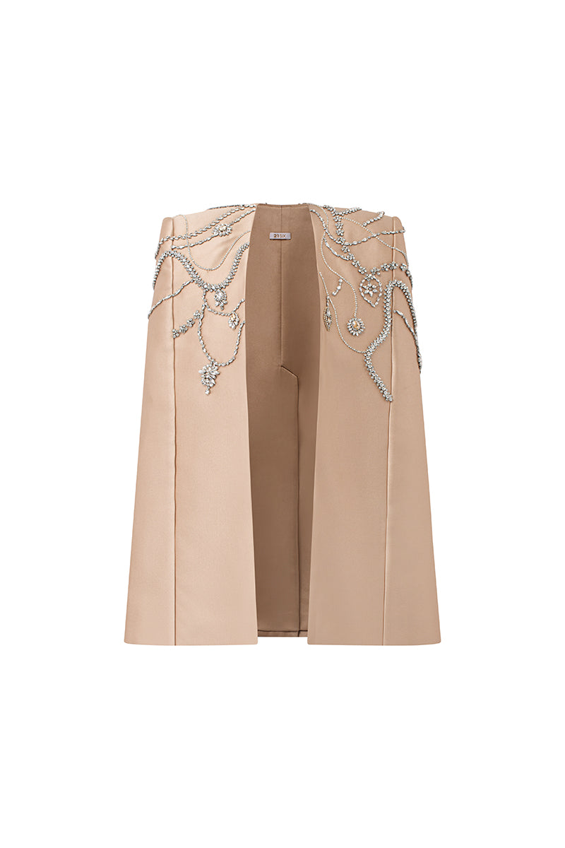 Teresa silk satin crystal dress with cape