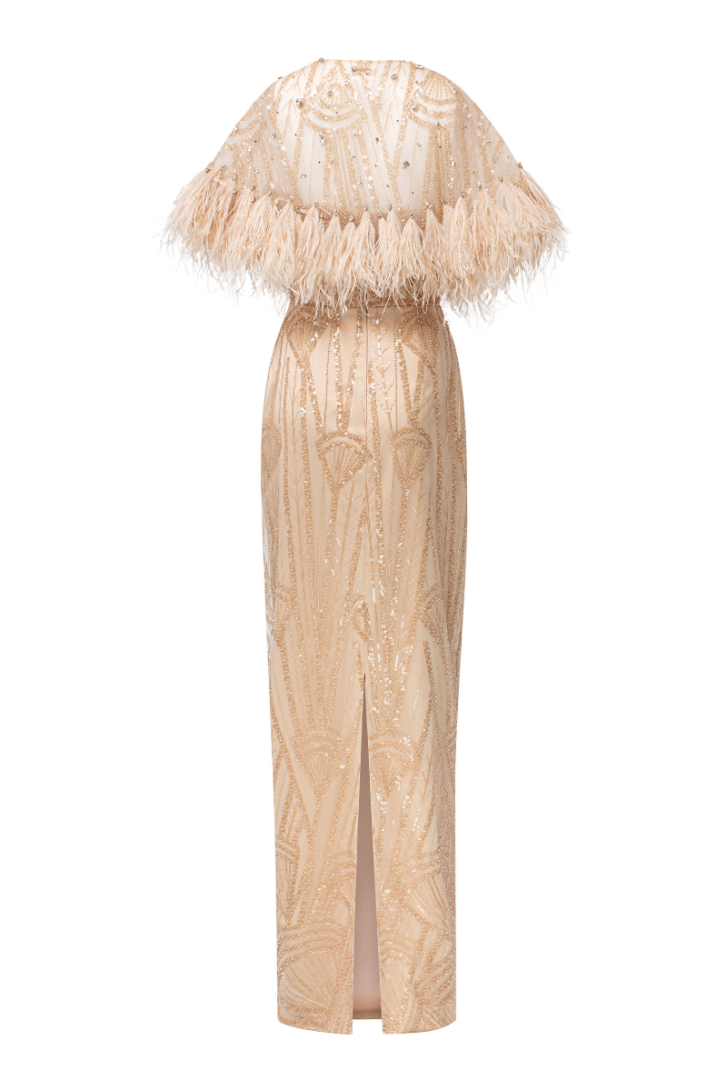 Lucice crystal lace bodycon dress with cape