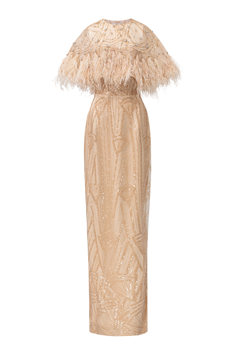 Lucice crystal lace bodycon dress with cape