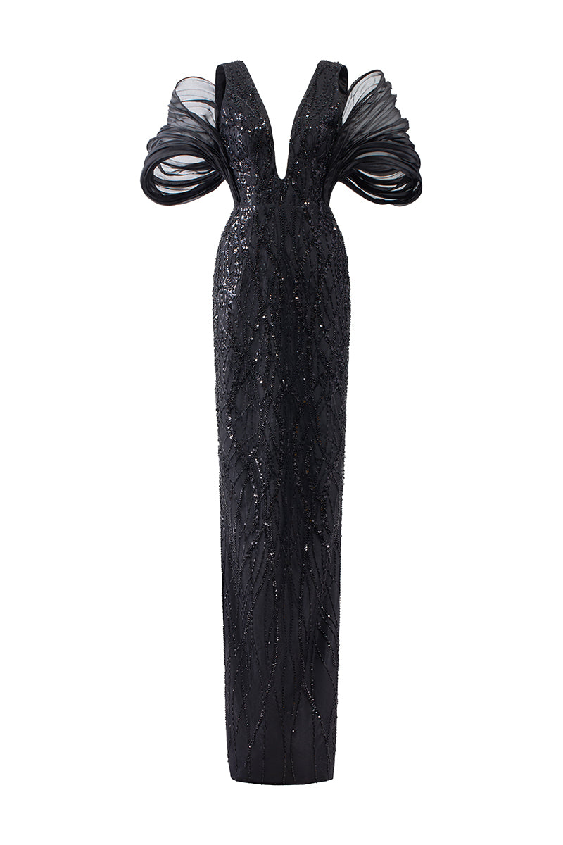 Isabella crystal lace V neckline dress