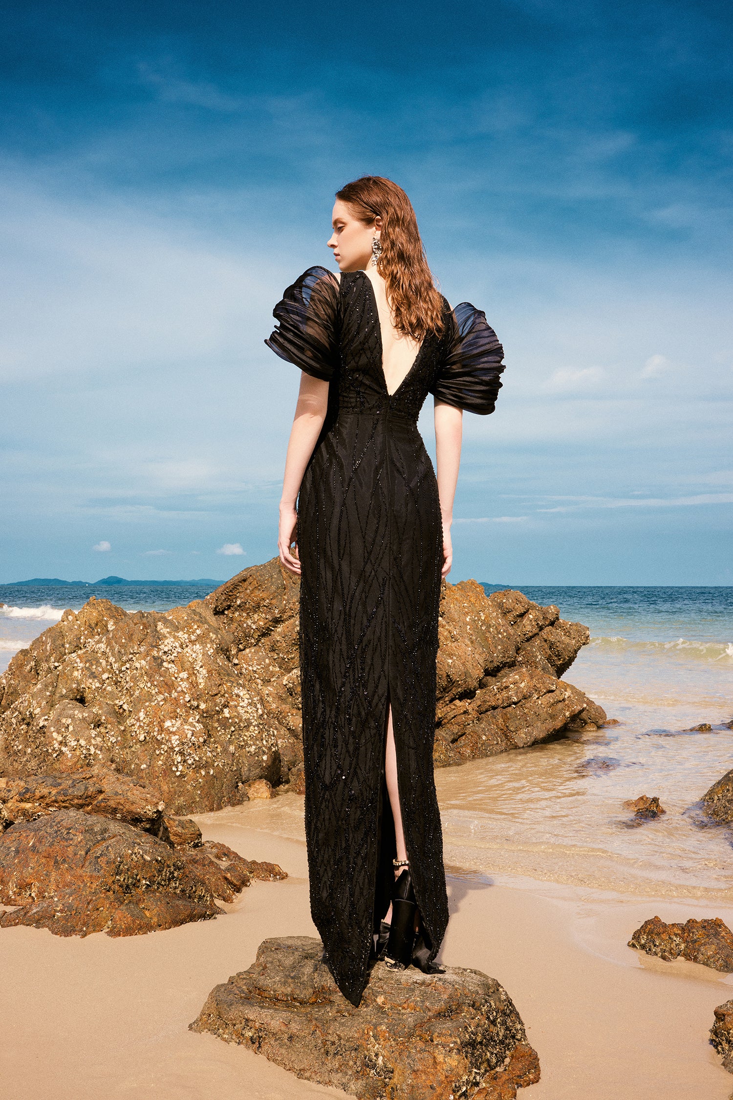 Isabella crystal lace V neckline dress