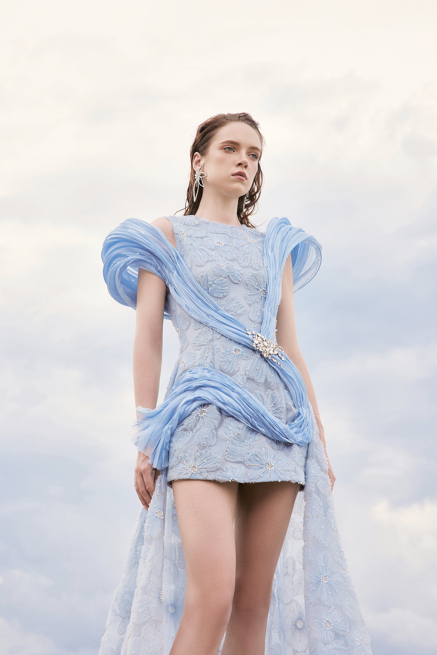 Susan 3D floral lace mix Coral dress