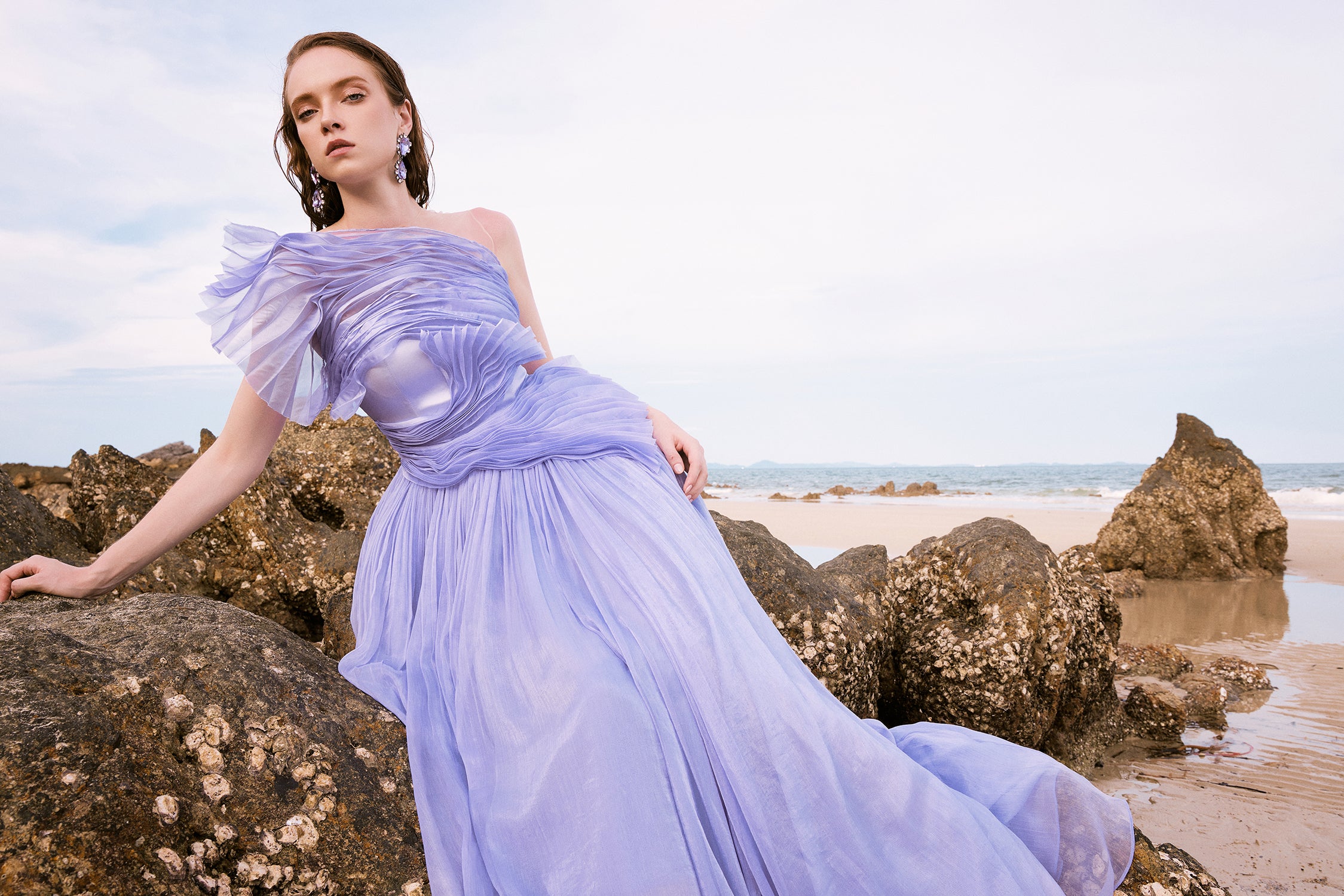 Vivian shiny silk Coral dress