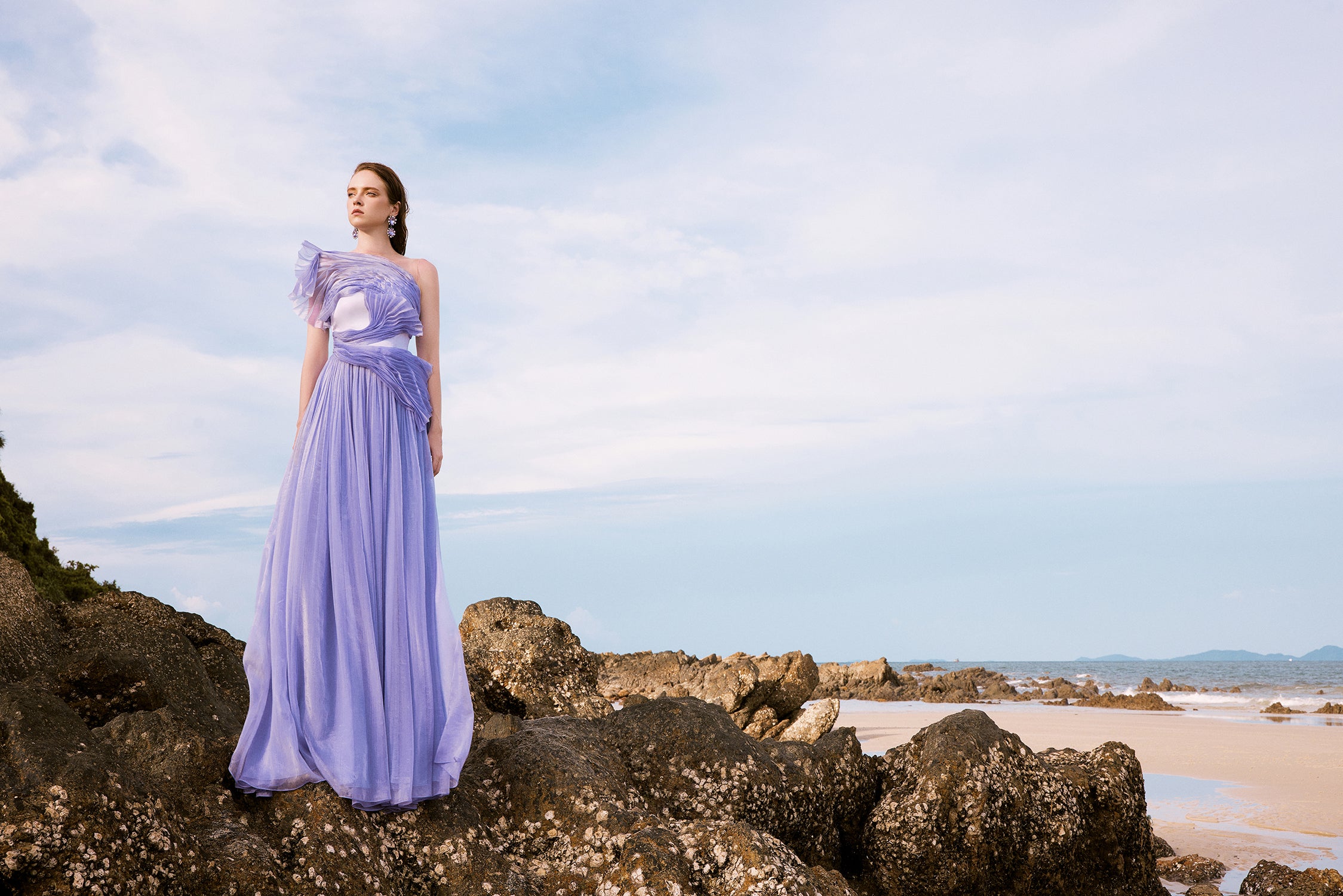 Vivian shiny silk Coral dress