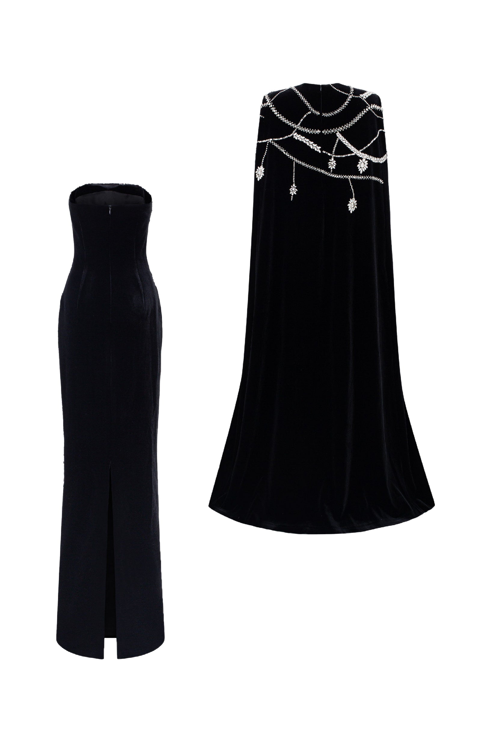 Charlotte Velvet flow sequins dress with cape