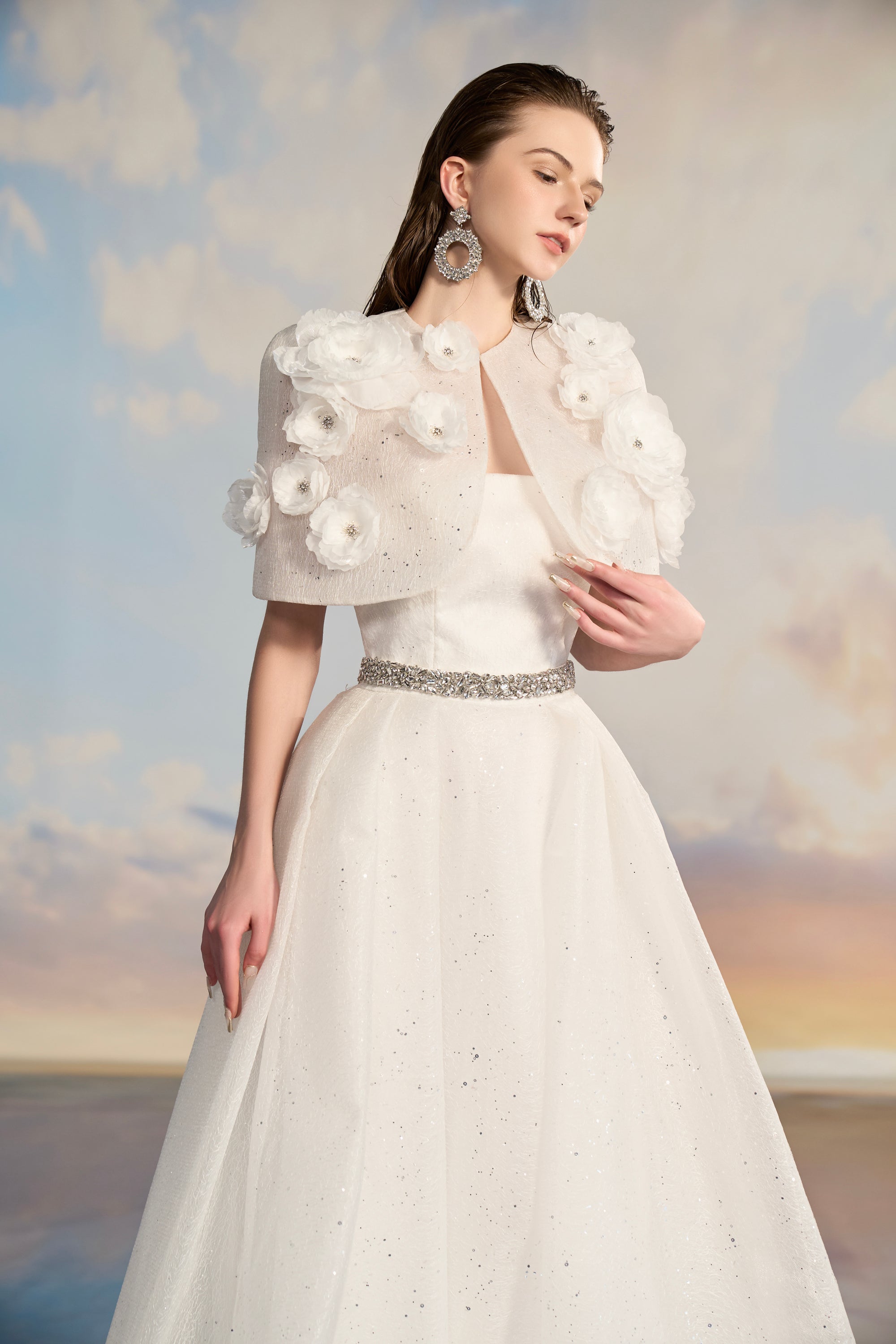 Hilary Tulle flared dress with cape