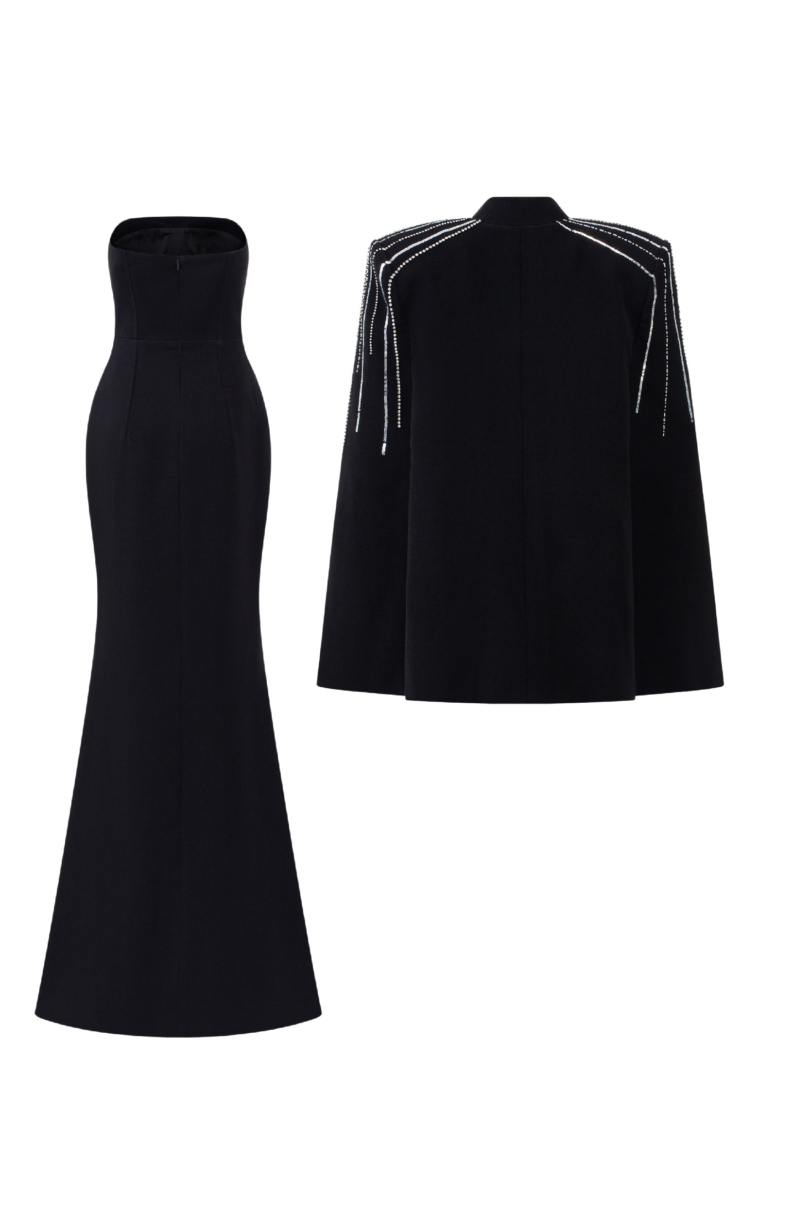 Louisa Crepe Fishtail dress with cape