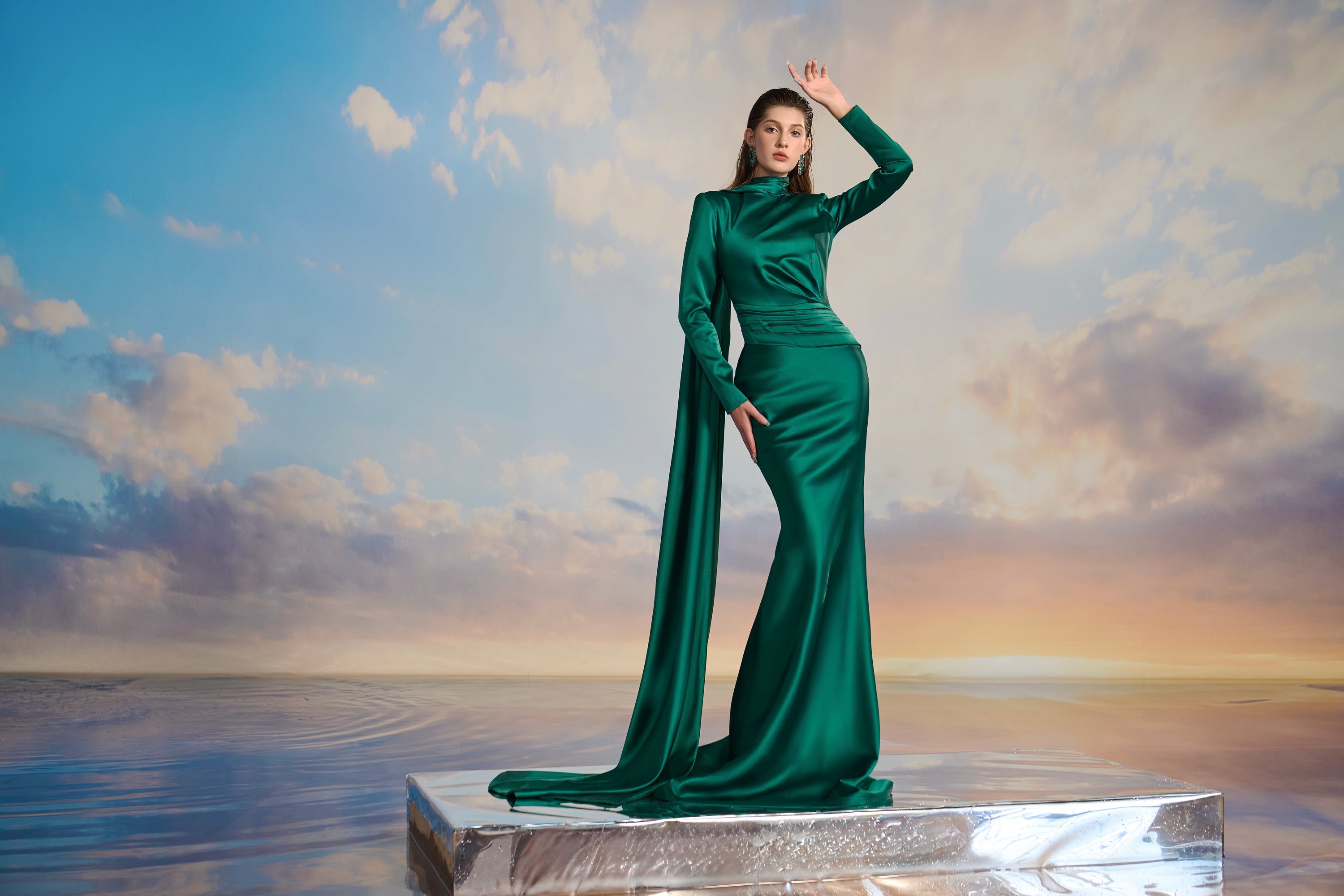 Kaylin Silk satin Fishtail dress