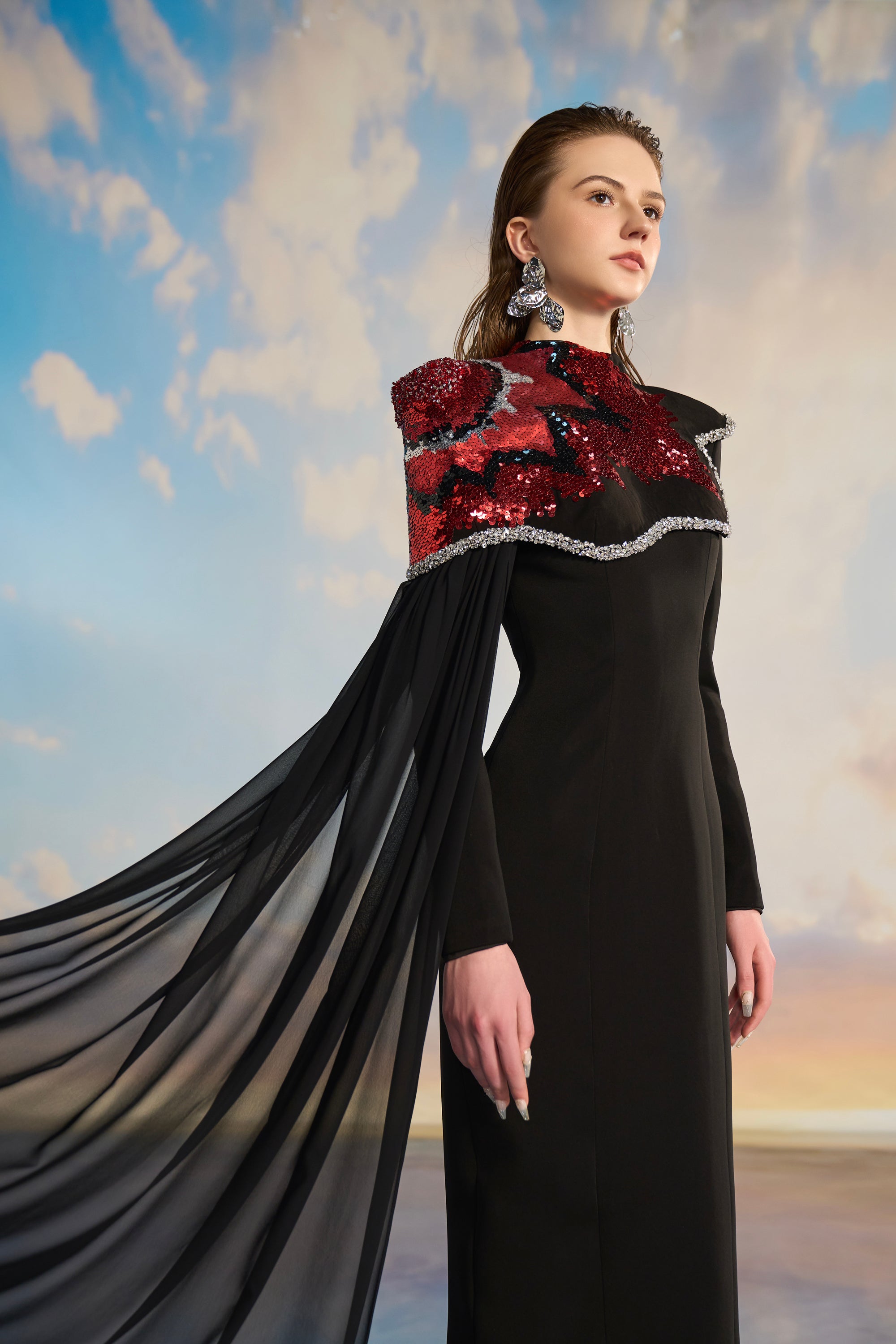 Keisha Crepe bodycon dress with cape