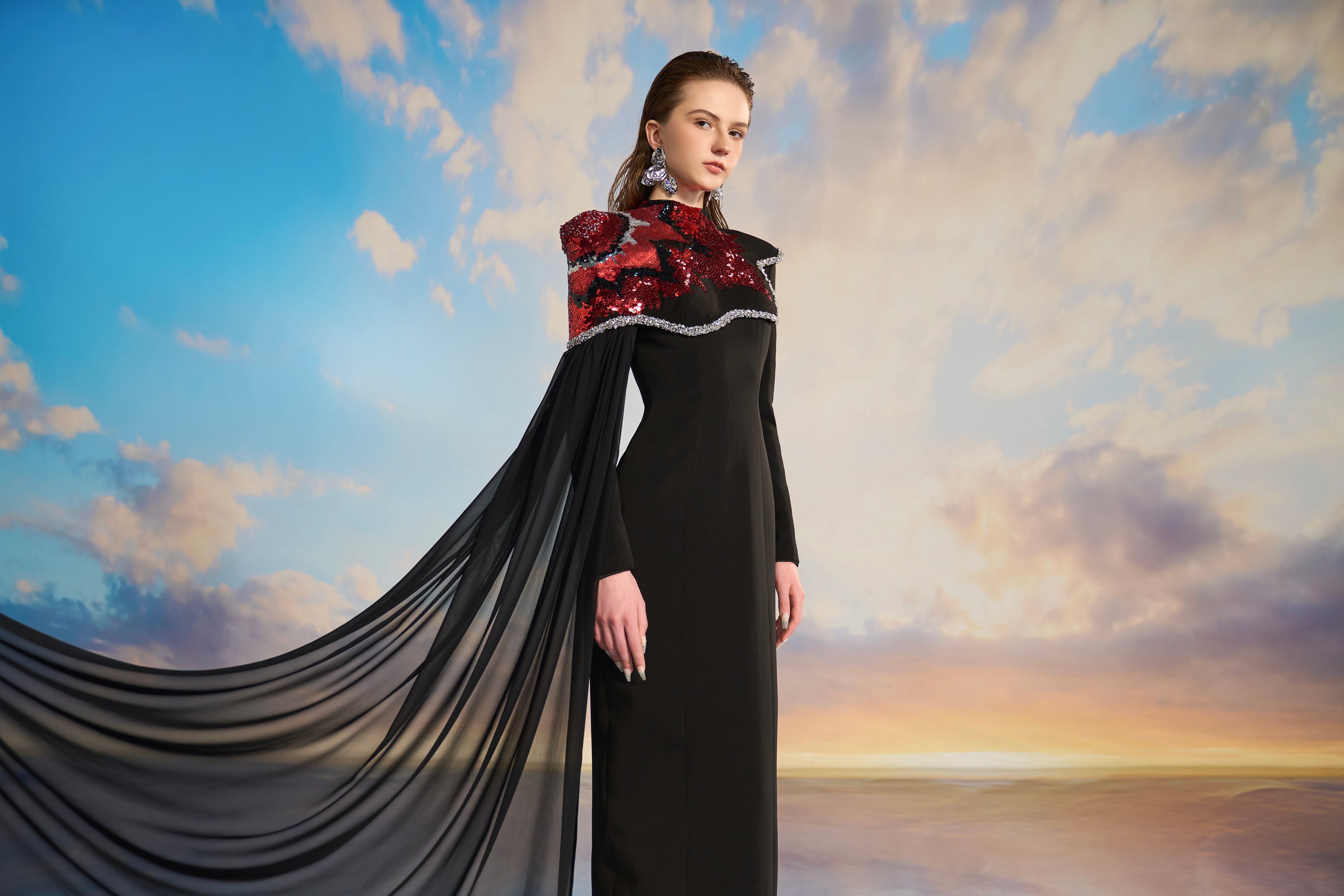 Keisha Crepe bodycon dress with cape