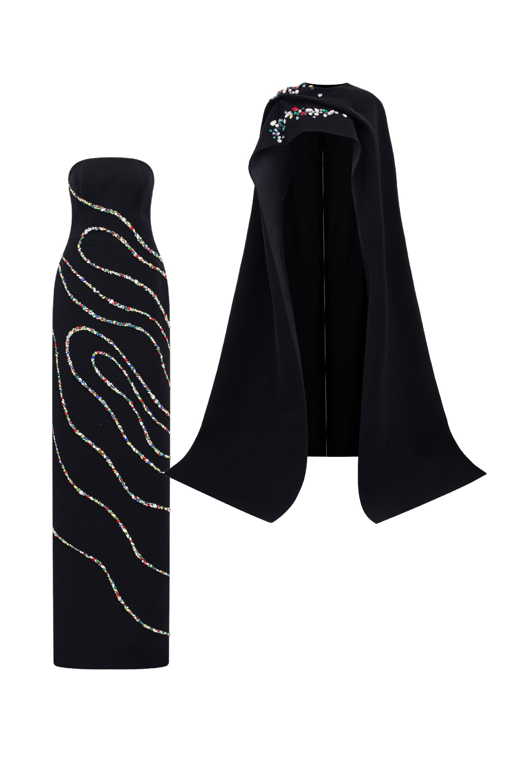 Calliope Crepe bodycon dress with cape