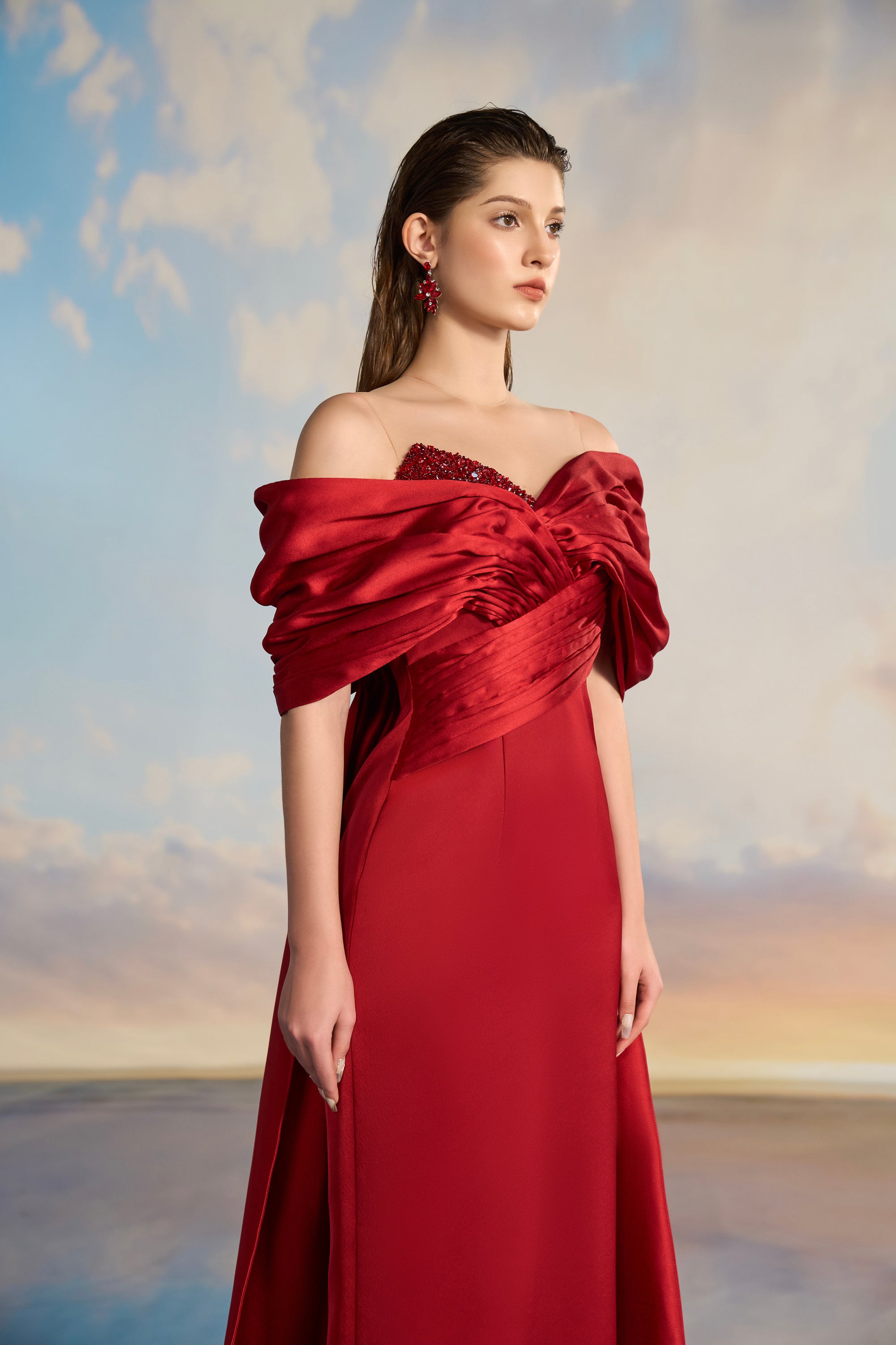 Jennie Royal Taffeta off shoulder dress
