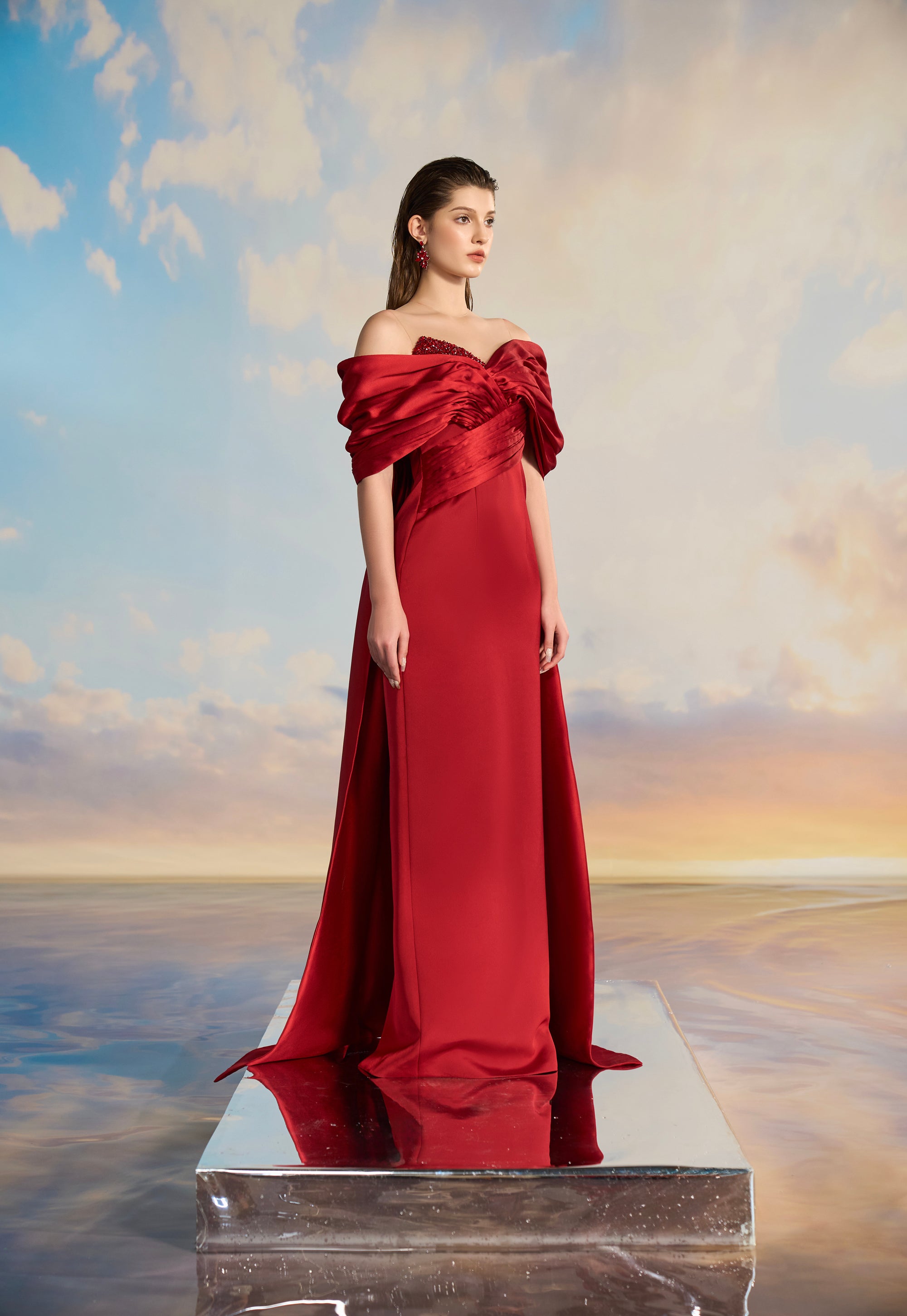 Jennie Royal Taffeta off shoulder dress