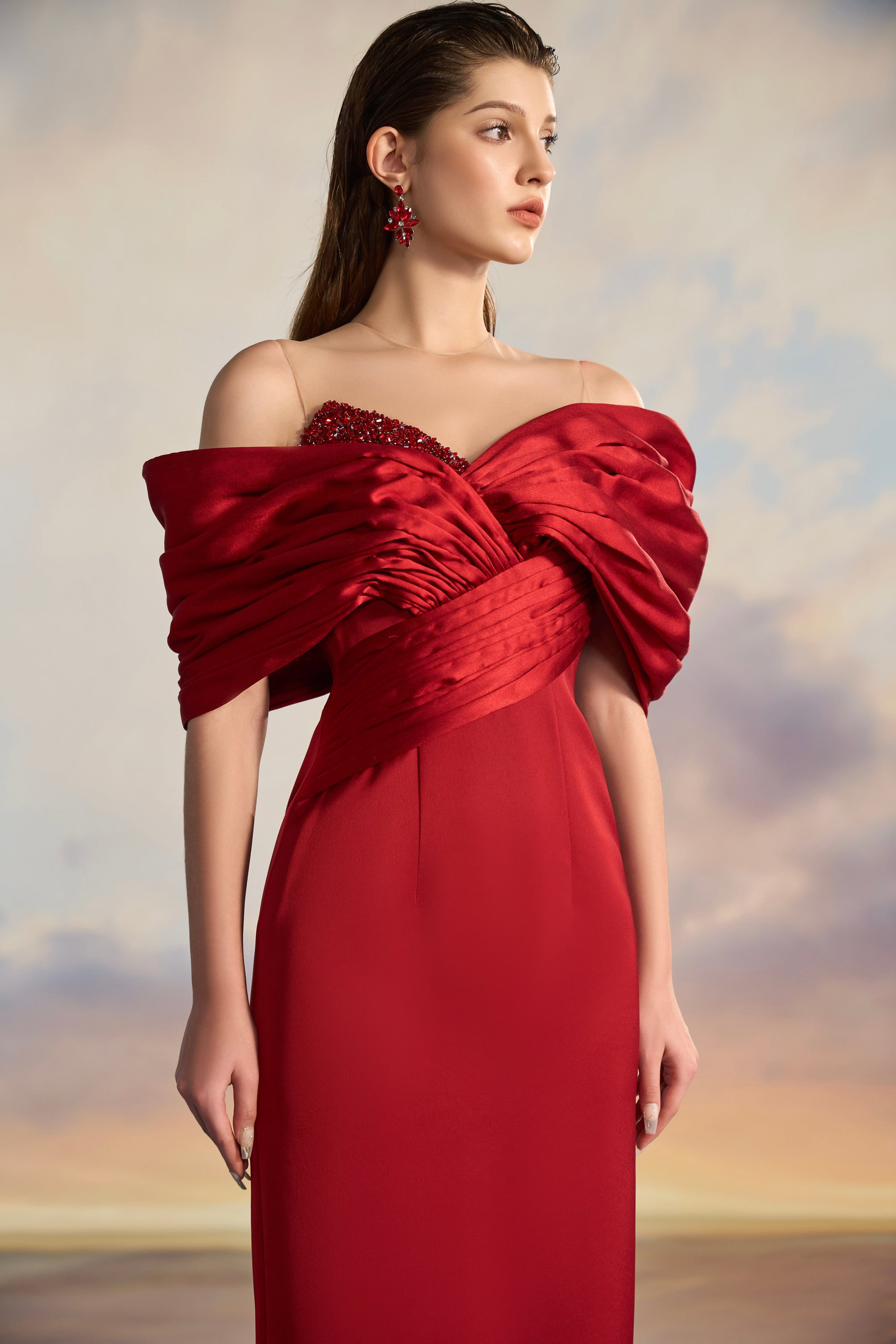 Jennie Royal Taffeta off shoulder dress