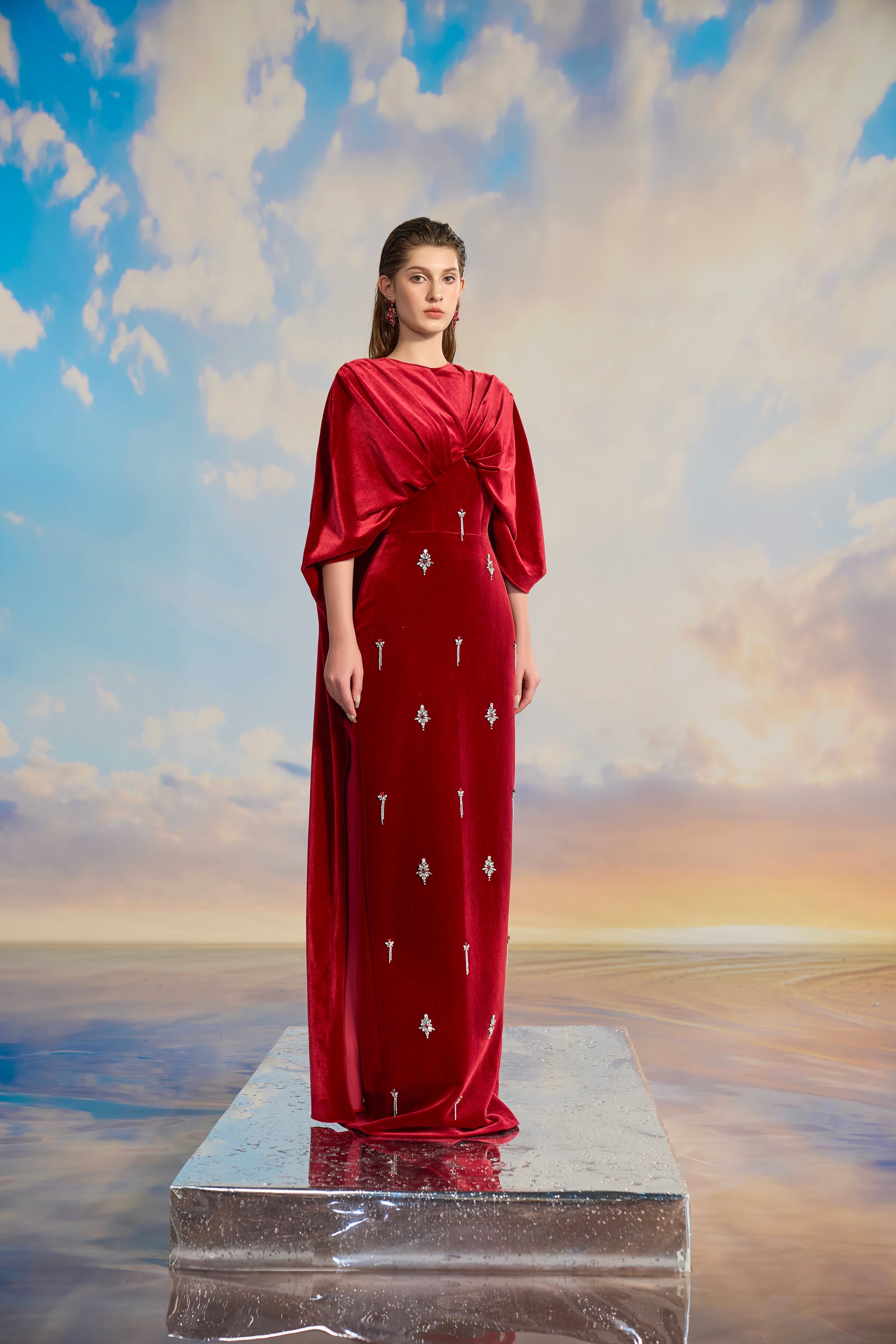 Catherine Velvet cape sleeve dress