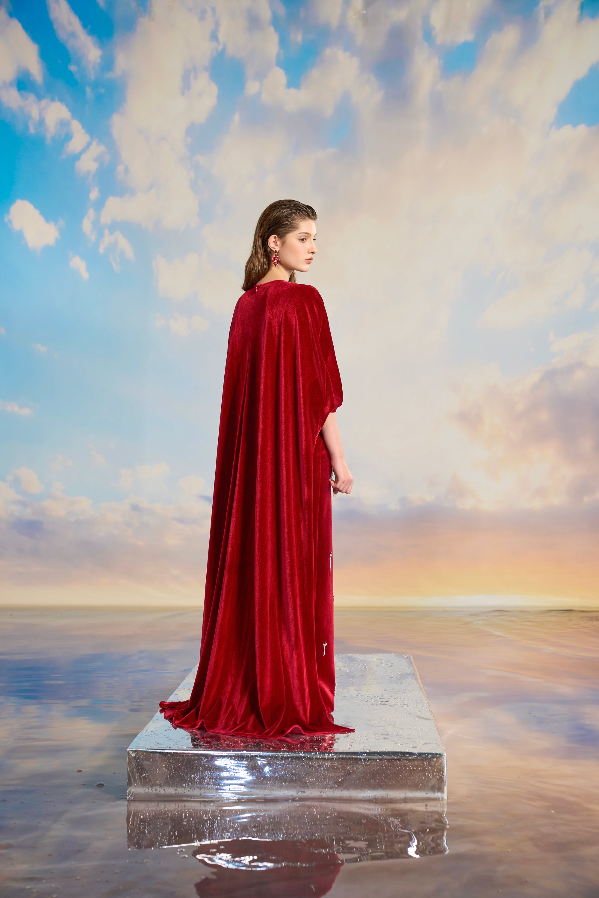 Catherine Velvet cape sleeve dress