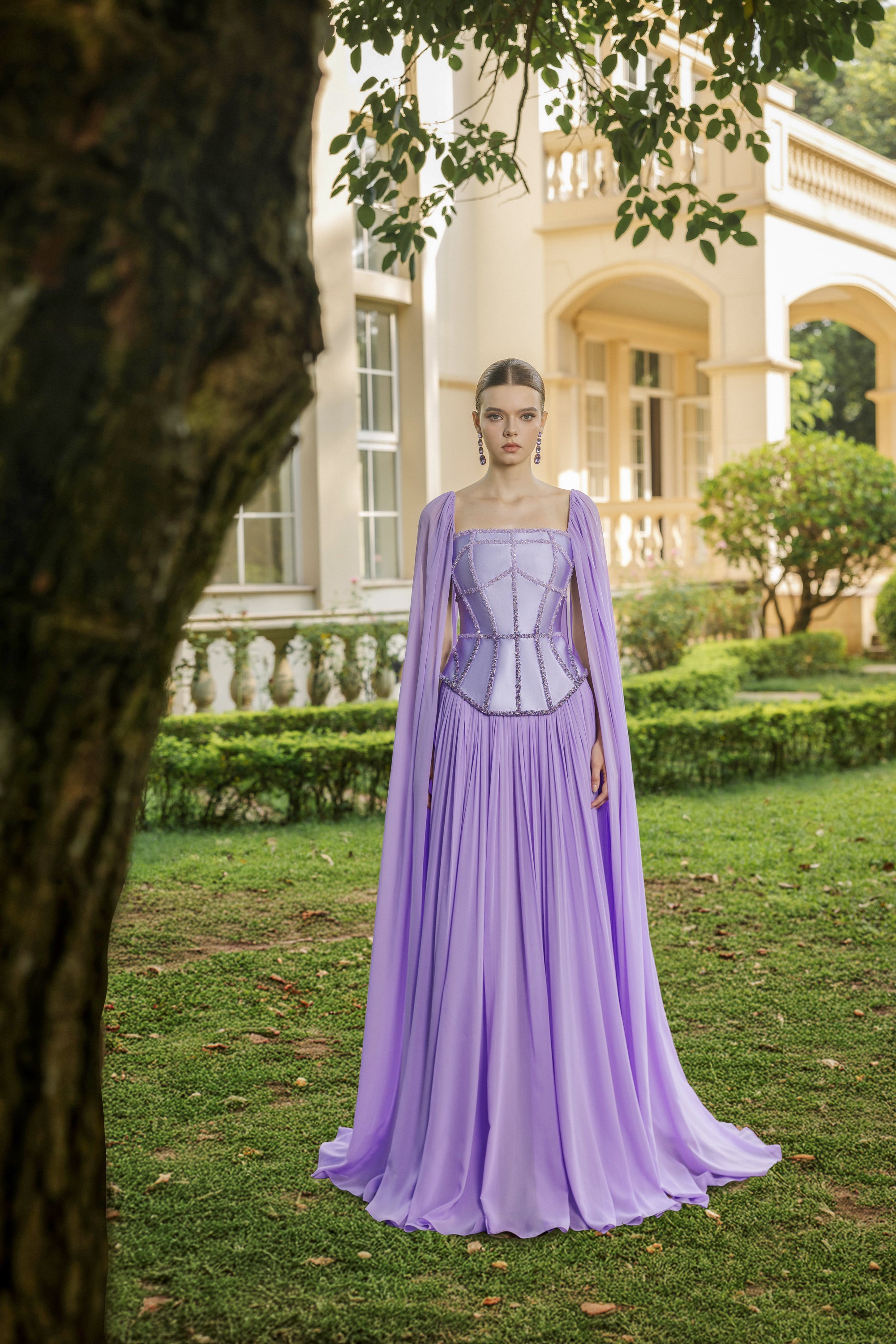 Eléonore Taffeta and Chiffon Dress