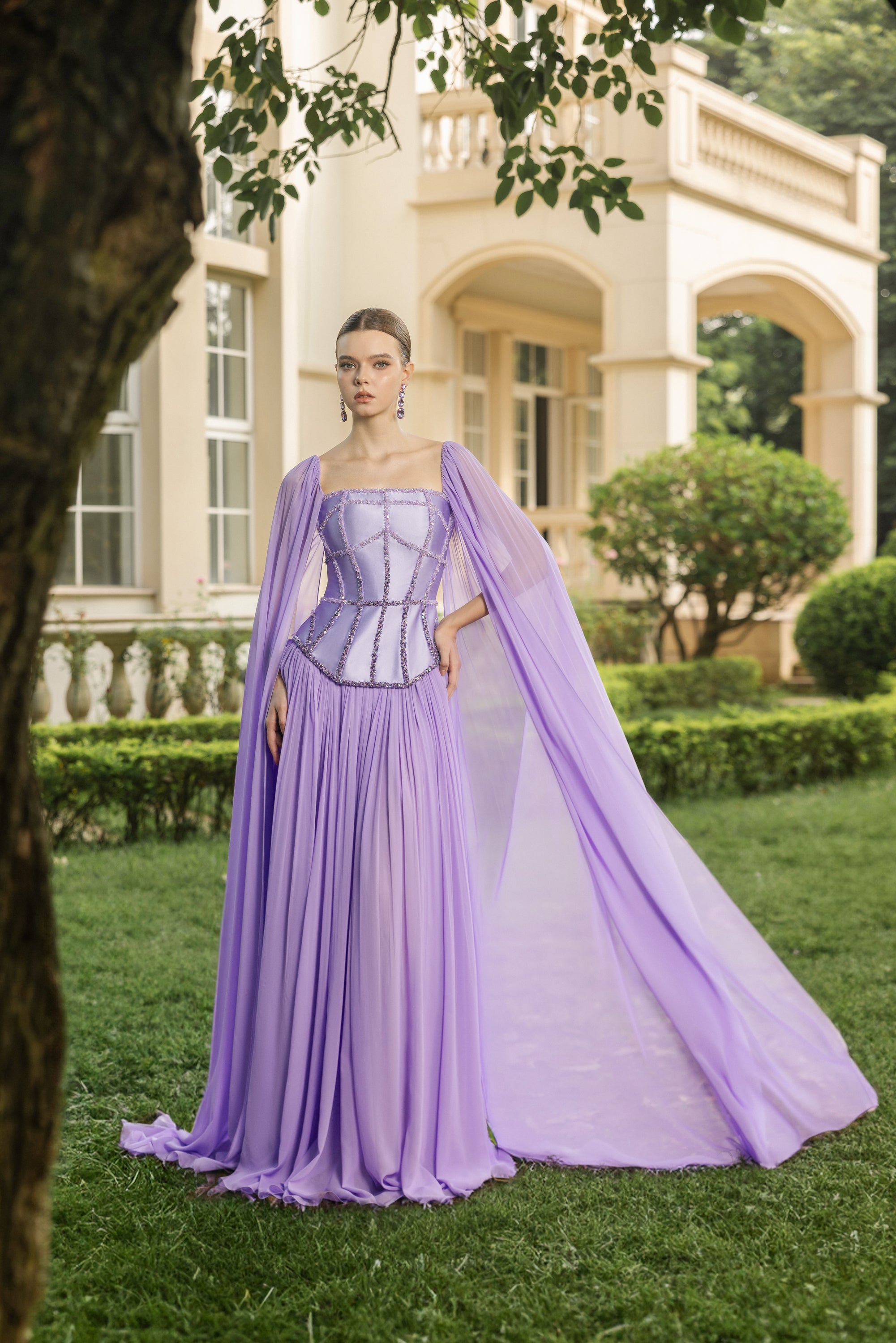 Eléonore Taffeta and Chiffon Dress