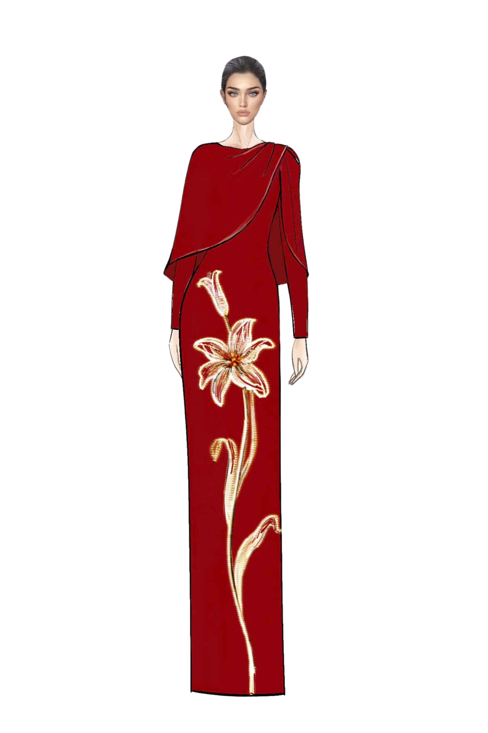 Rosalie Crepe Dress with louise crepe cape