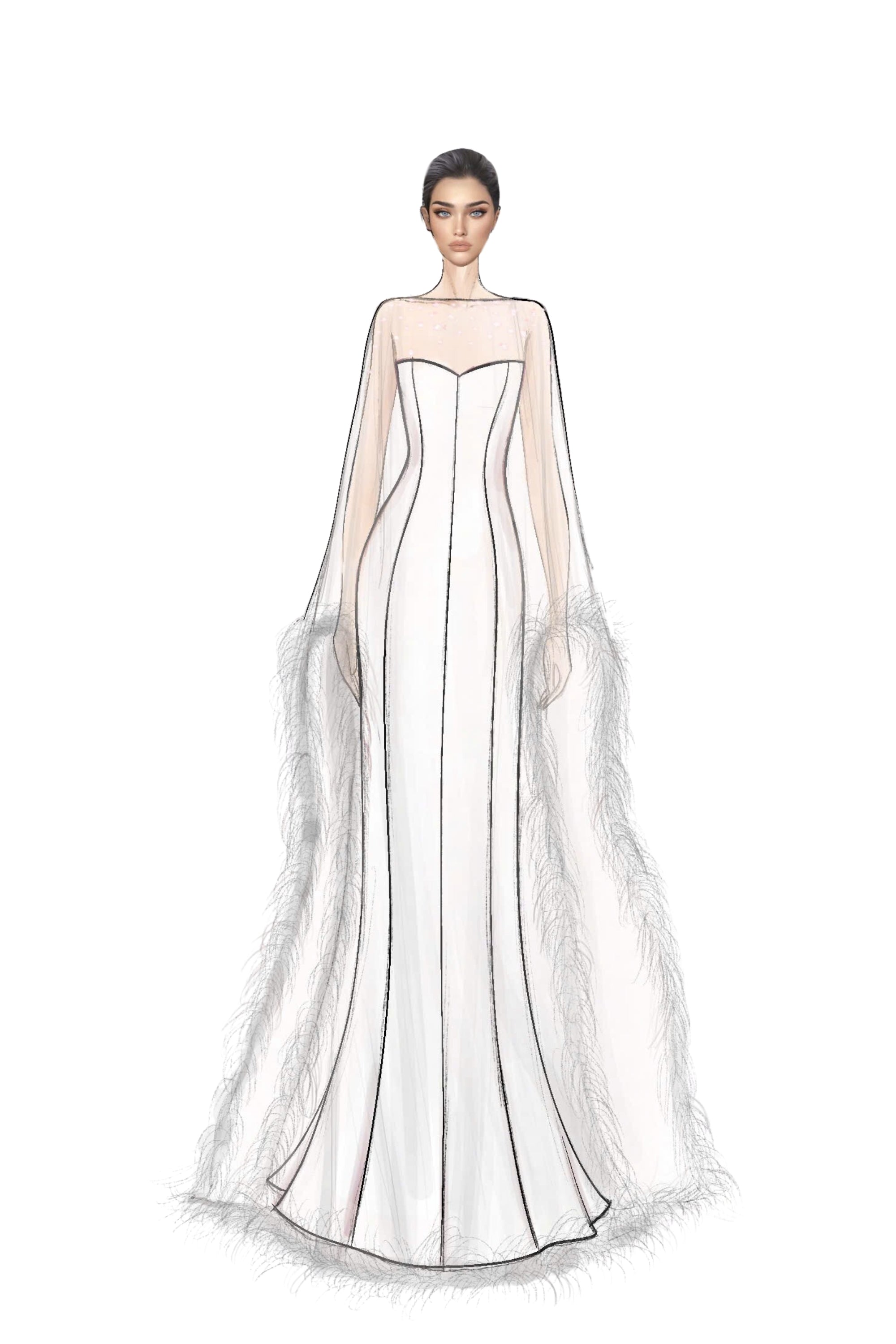 Hélène Crepe Dress with Laurence Tulle Cape