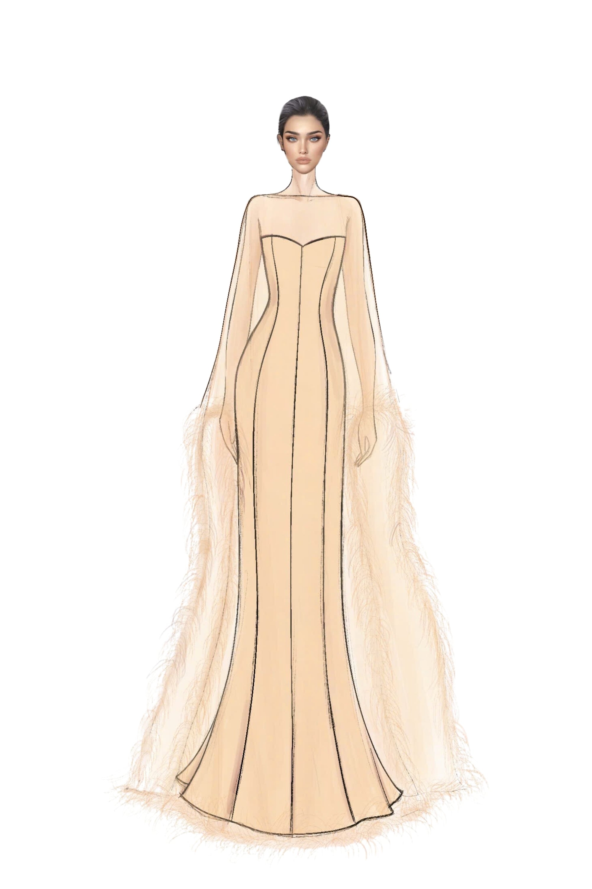 Hélène Crepe Dress with Laurence Tulle Cape