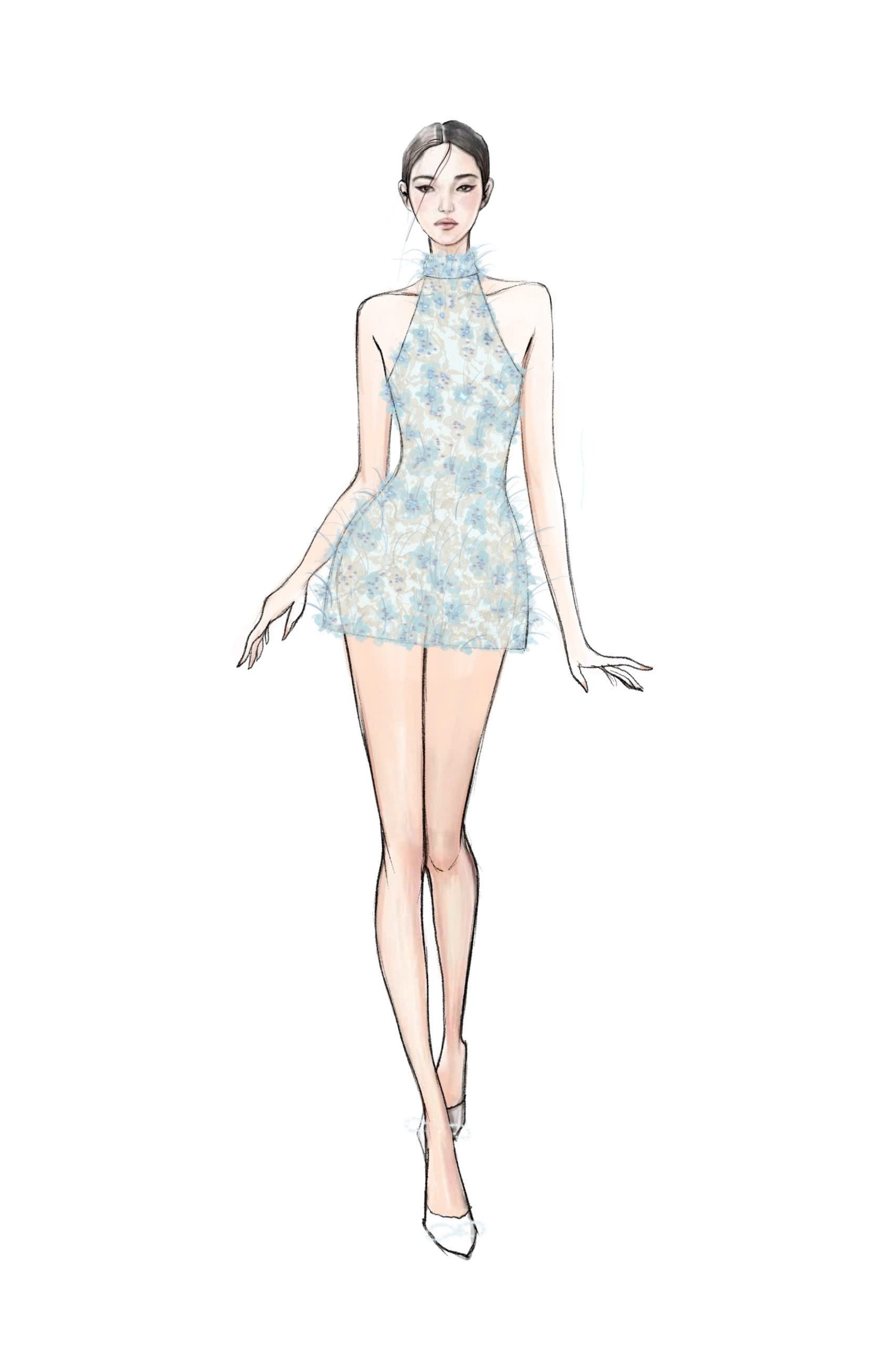 Asad lace flower and feather dress