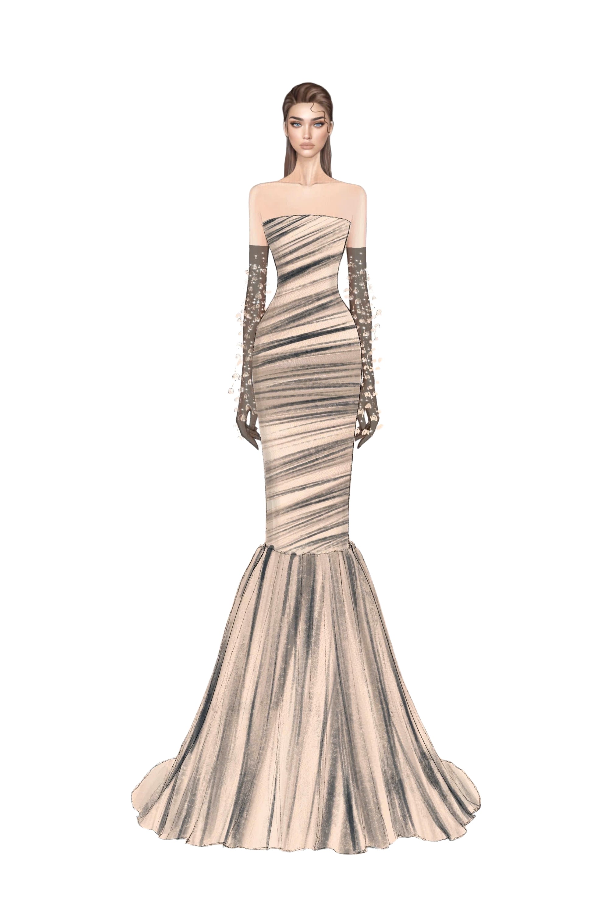 Hisan tulle and silk dress & Namir flower gloves