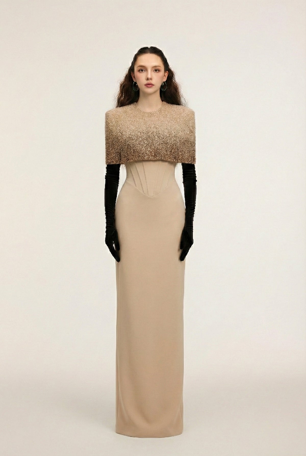 Elira Crepe dress and Velvet Gloves