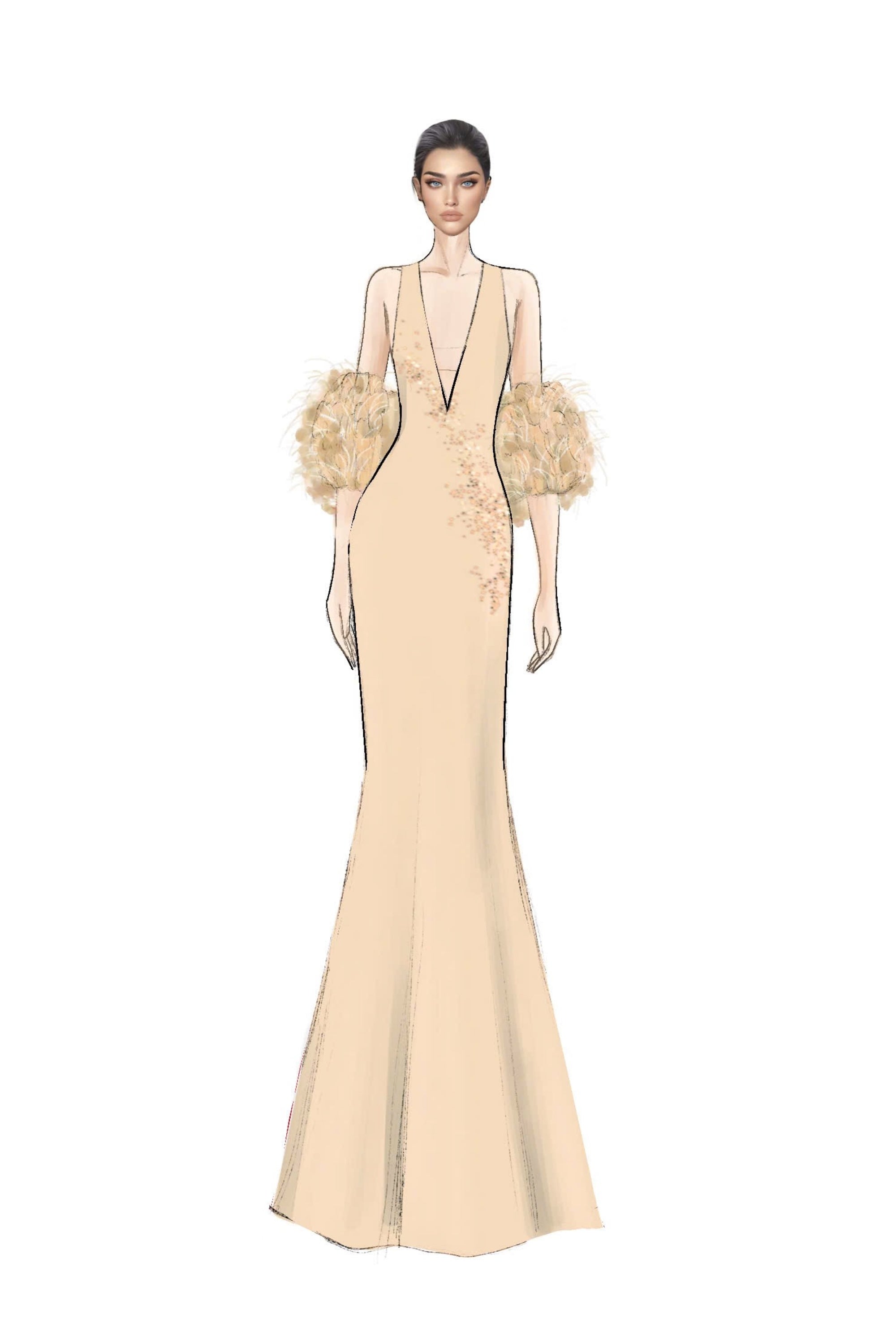 Fatima silk taffeta dress & Alya feather and silk taffeta cape