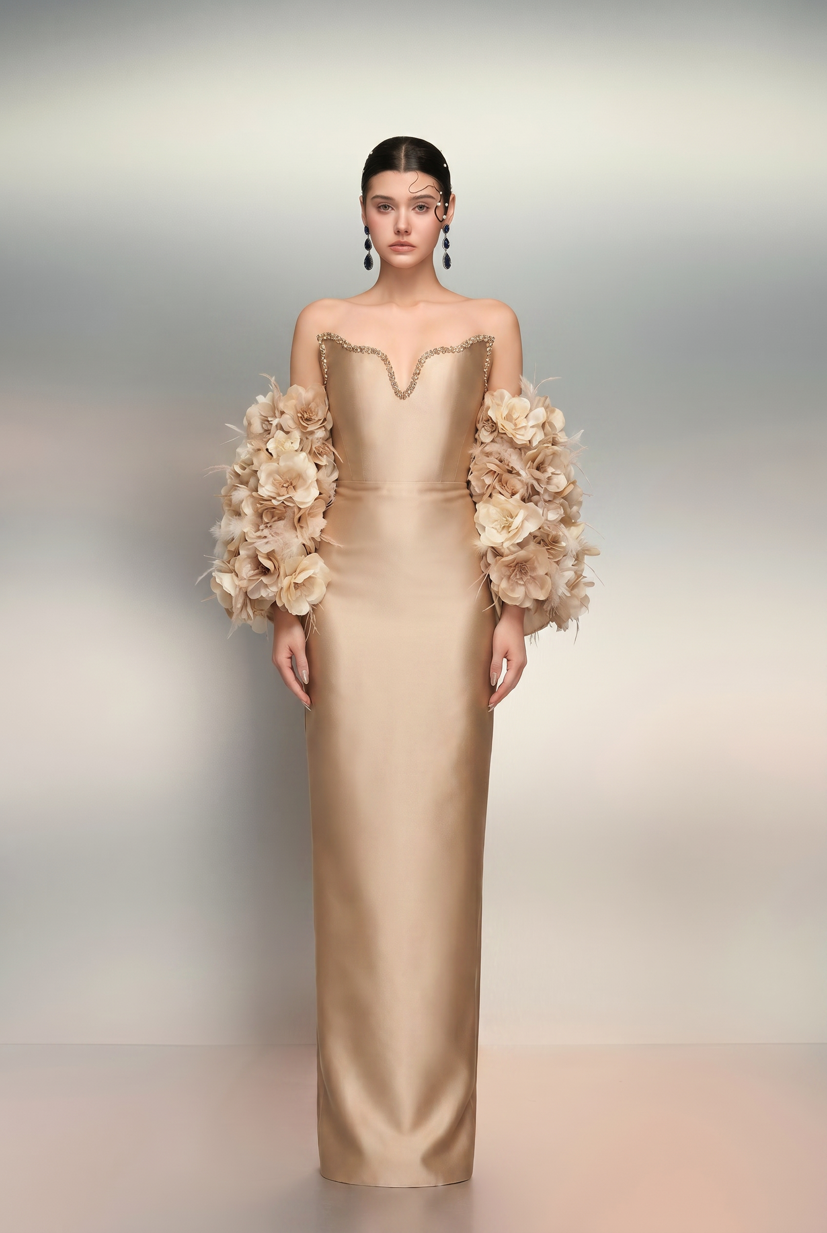 Noora royal taffeta dress & Hanan feather and royal taffeta cape