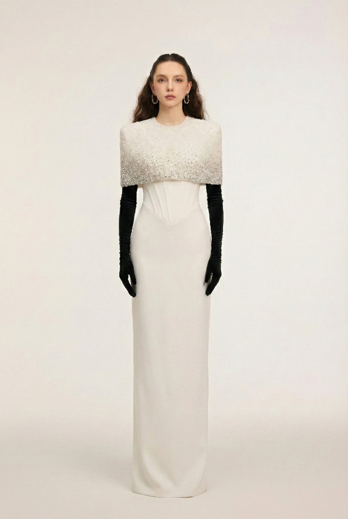 Elira Crepe dress and Velvet Gloves
