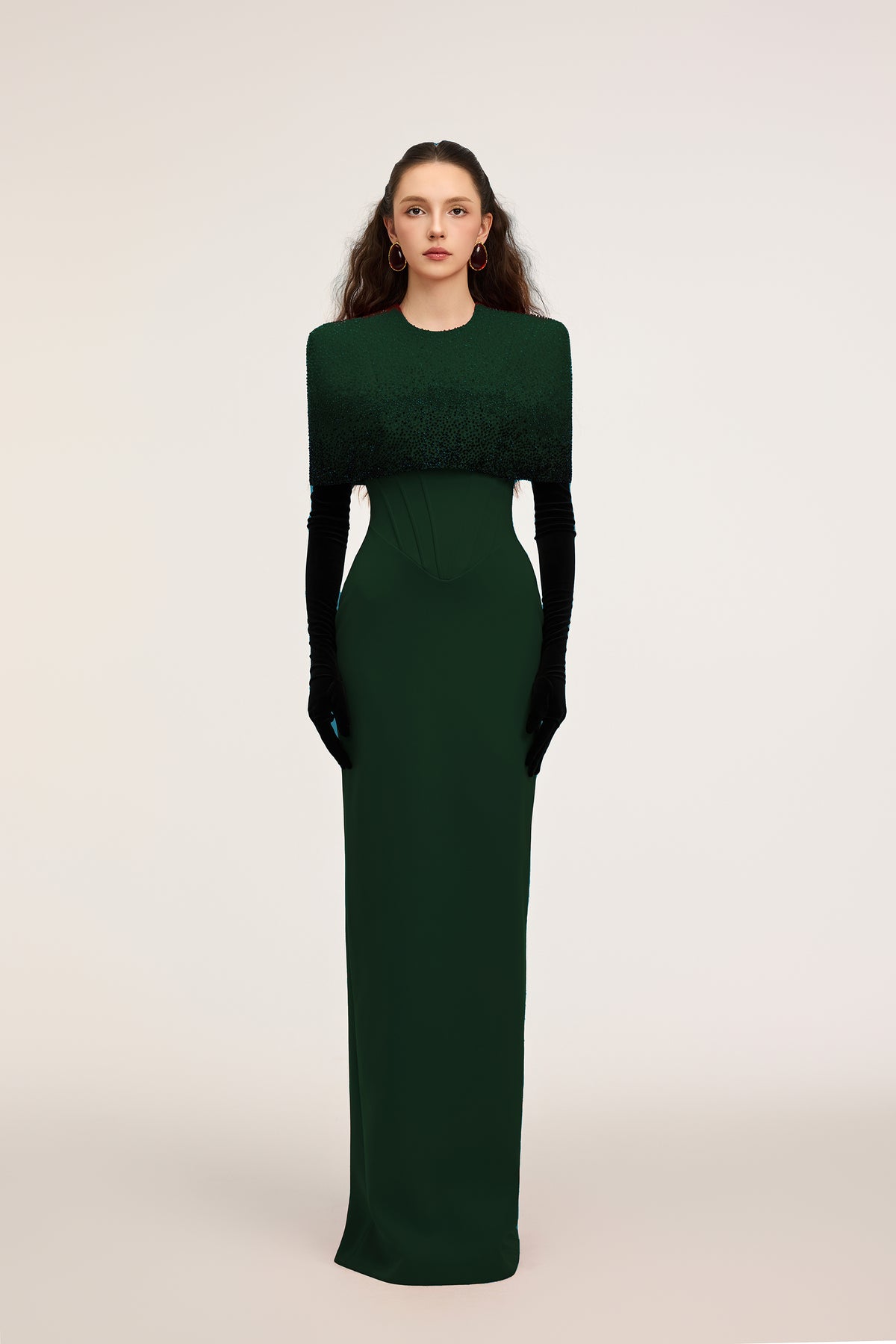 Elira Crepe dress and Velvet Gloves