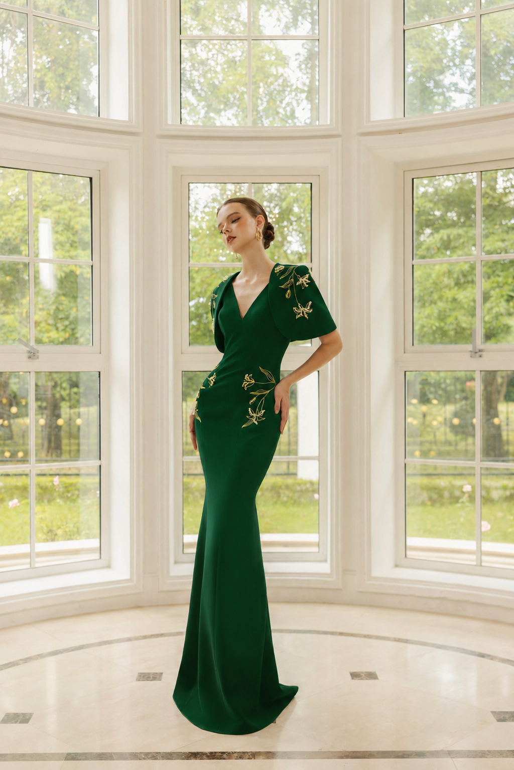 Isabelle Crepe Dress with Emmanuelle crepe cape