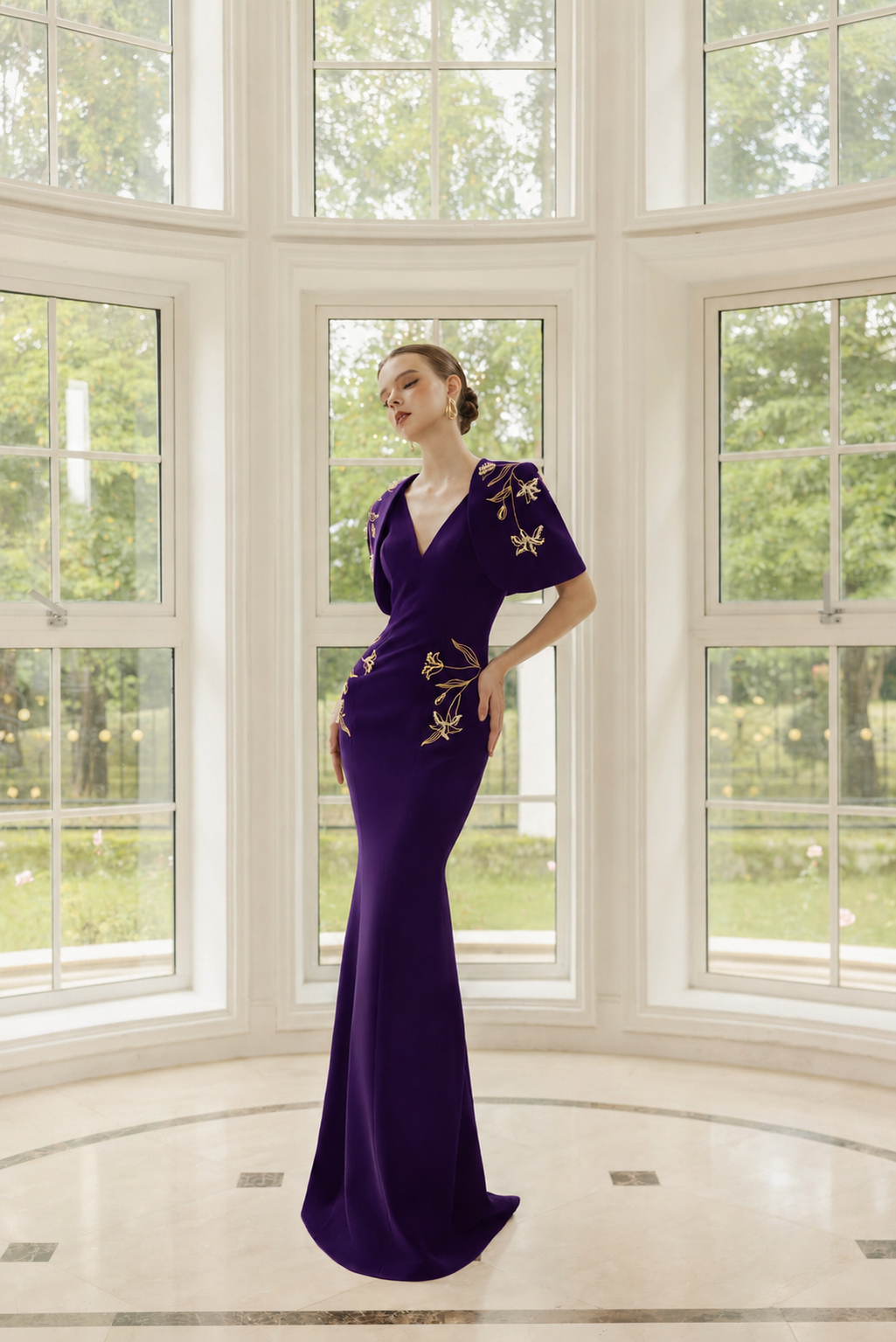 Isabelle Crepe Dress with Emmanuelle crepe cape