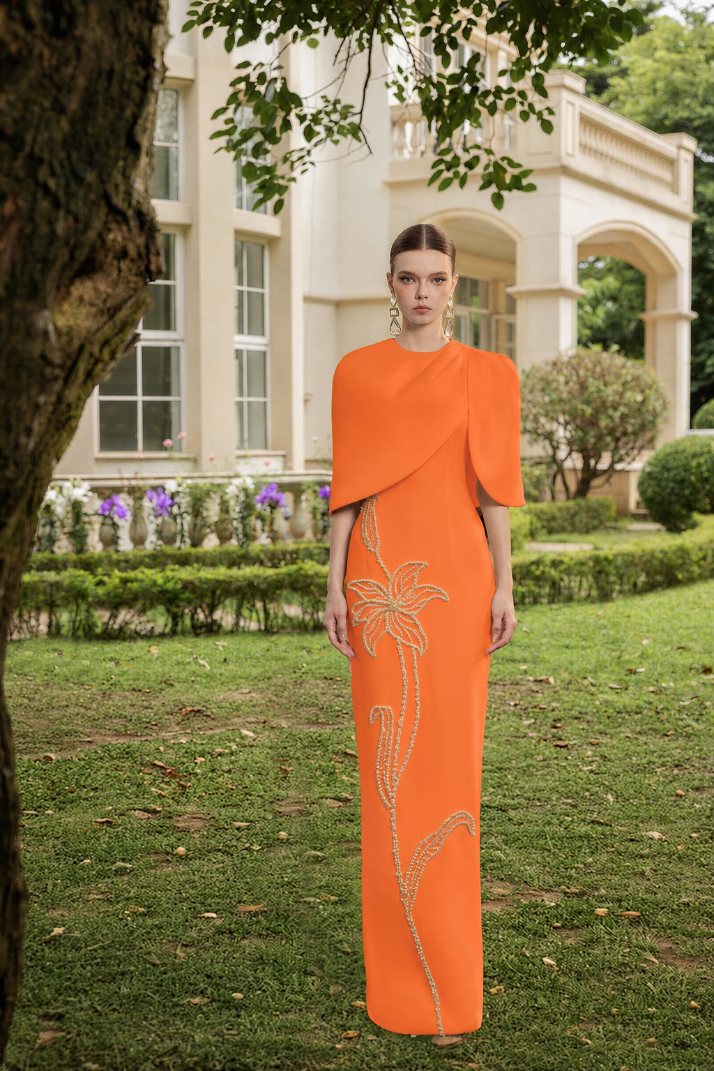 Rosalie Crepe Dress with louise crepe cape