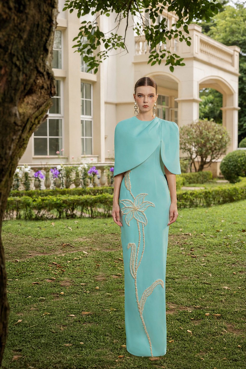 Rosalie Crepe Dress with louise crepe cape