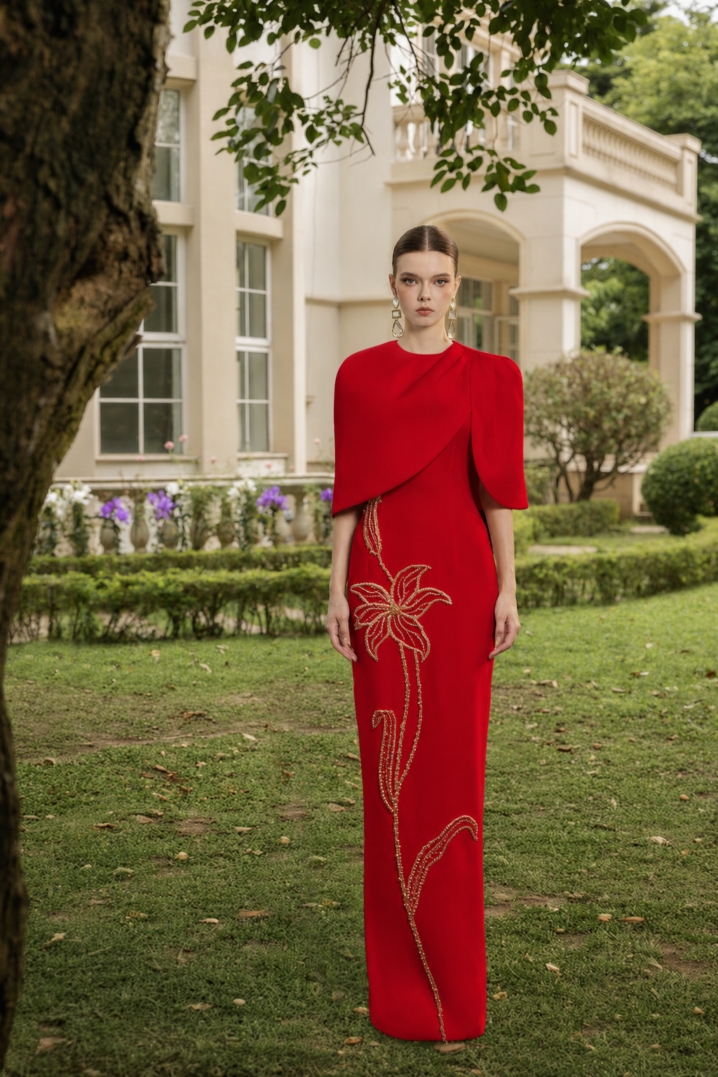 Rosalie Crepe Dress with louise crepe cape